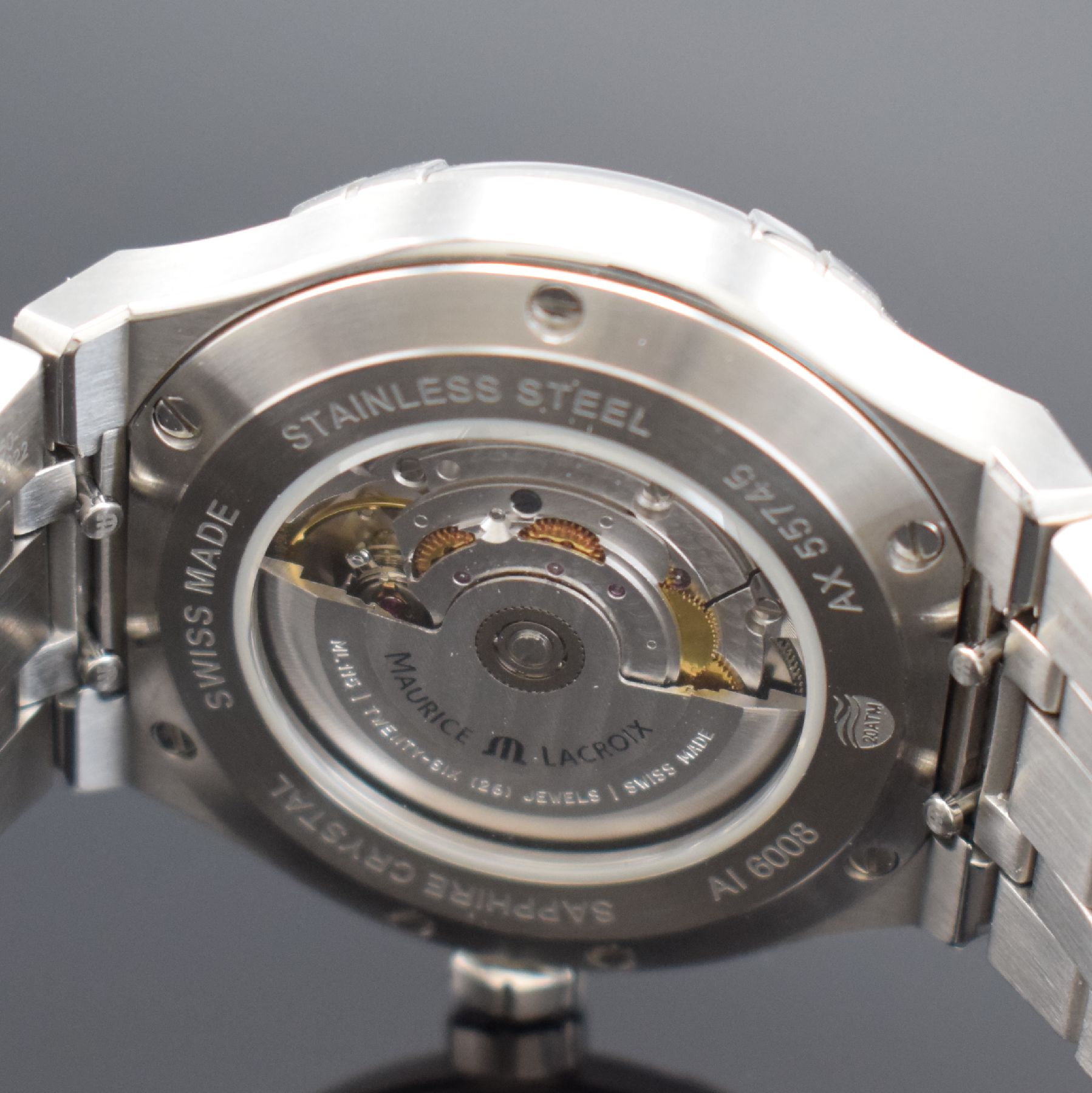 Detail f: MAURICE LACROIX Herrenarmbanduhr AIKON in Edelstahl Referenz AI 6008, Automatik, beids. vergl., Boden 7-fach verschr., verschr. Krone, Gliederband m. ...