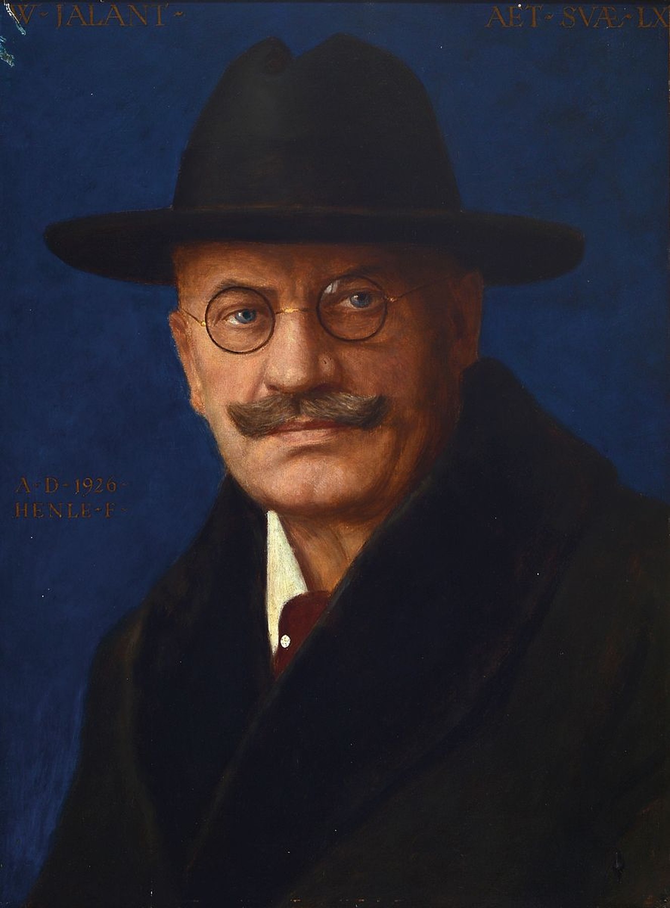 Detail a: F. Henle, datiert 1926, Paar Porträts des Ehepaars Jalant, auf blauem Grund, in gold bez.: signiert und dat., am oberen Rand die Namen der ...