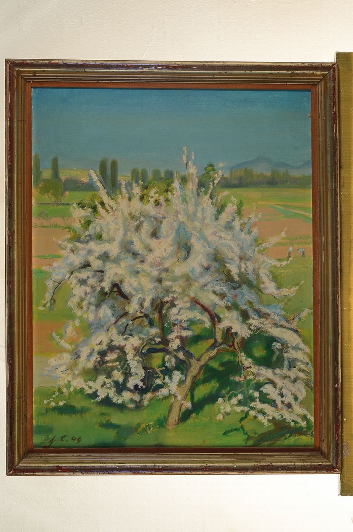 Detail k: Hermann Croissant, 1897 - 1963, "Apfelbaum", in voller Blüte, Öl/Malkarton, rückseitig betitelt und dat. 49 und bezeichnet, li. u. ...