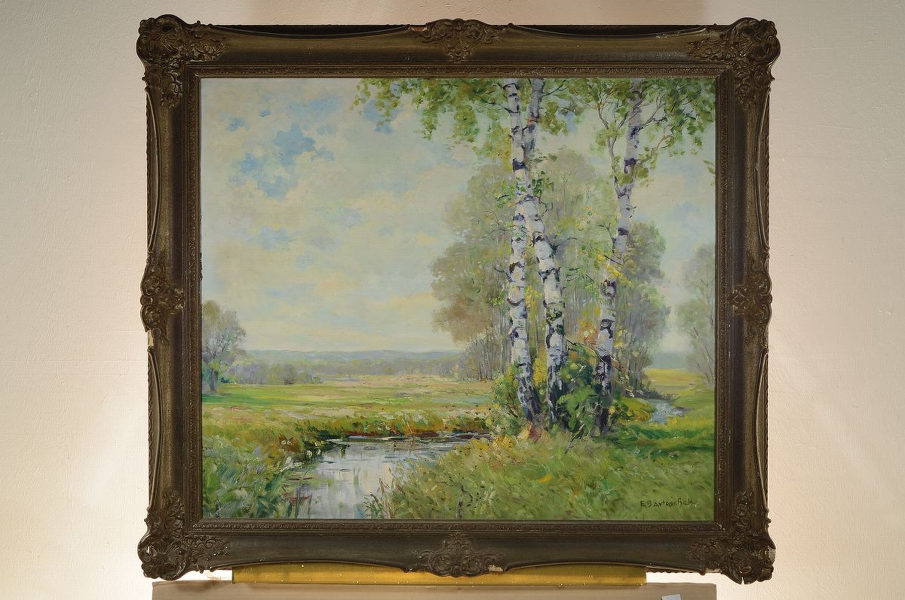 Detail k: Emil Bartoschek, 1899 Czukow/Oberschlesien - 1969 Waldbrunn, Meisterschüler von Otto Müller Breslau, Sommerliche Wiesenlandschaft mit Bach und ...