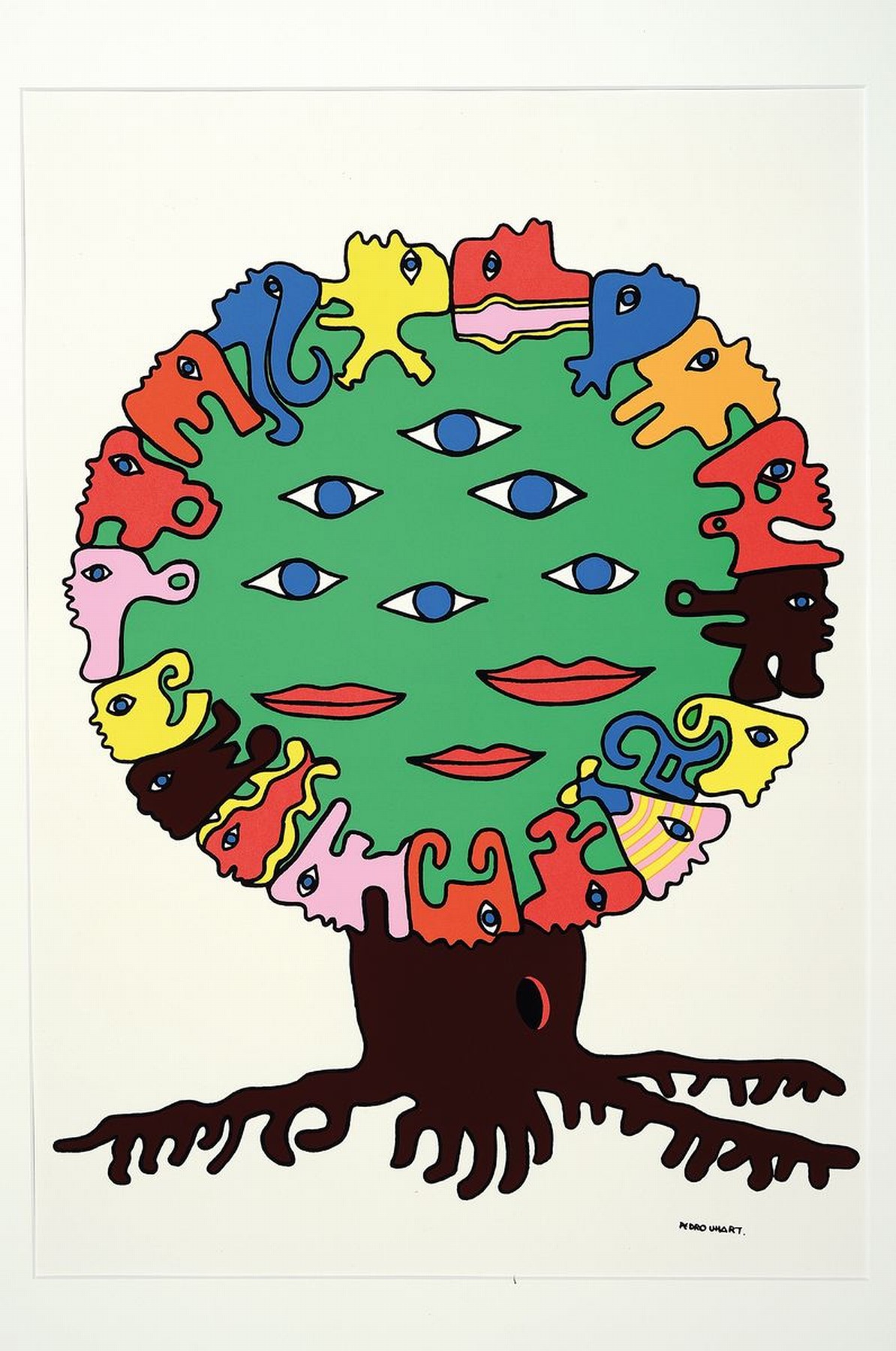 Detail k: Pedro Uhart, geb. 1938 Concepcion/Chile, Farbserigraphie, "Tree Eye" (1978), im Druck signiert, unter PP, 58x41 cm