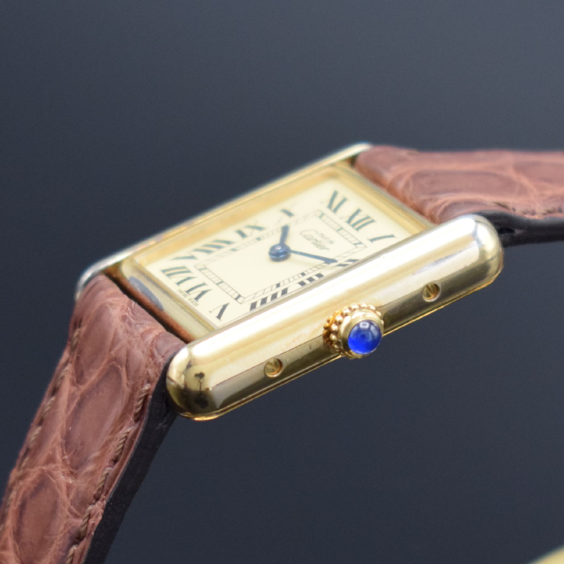 Detail c: CARTIER Damenarmbanduhr Serie Tank Referenz 2415, verg. Sterlingsilbergeh., Boden 8-fach verschr., Lederband m. verg. orig. Dornschl., quarz, ...