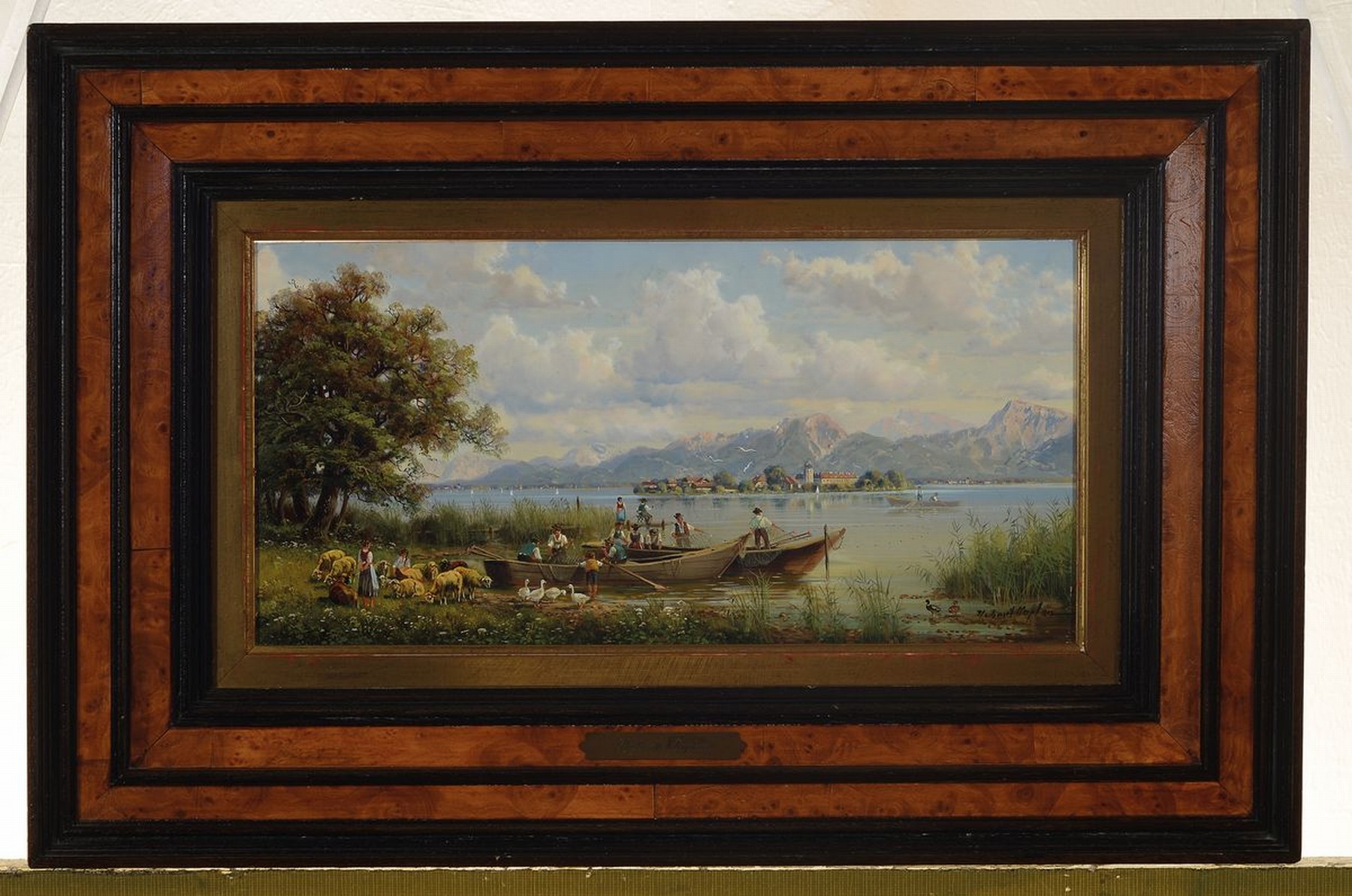 Detail k: Hubert Kaplan, geb. 1940 München, Chiemsee-Fischer, Öl/Holz, rechts unten signiert, ca. 15x35cm, R. ca. 29x44cm