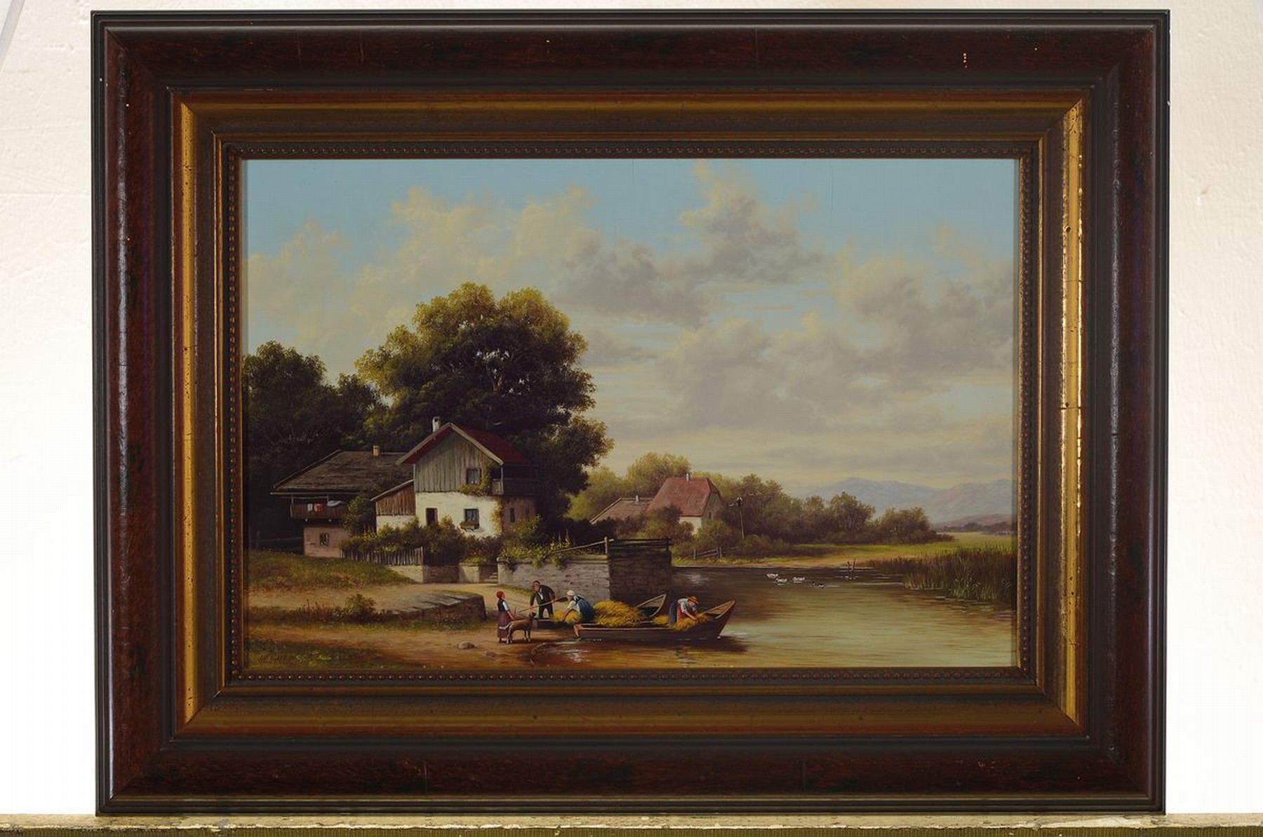 Detail k: Michael Hesner, geb. 1944 Graz, Traditionalist, Fischer am Ufer, im Hintergrund ein Bauernhaus, Öl/Holz, links unten signiert, ca. 20x30cm, R. ca. ...