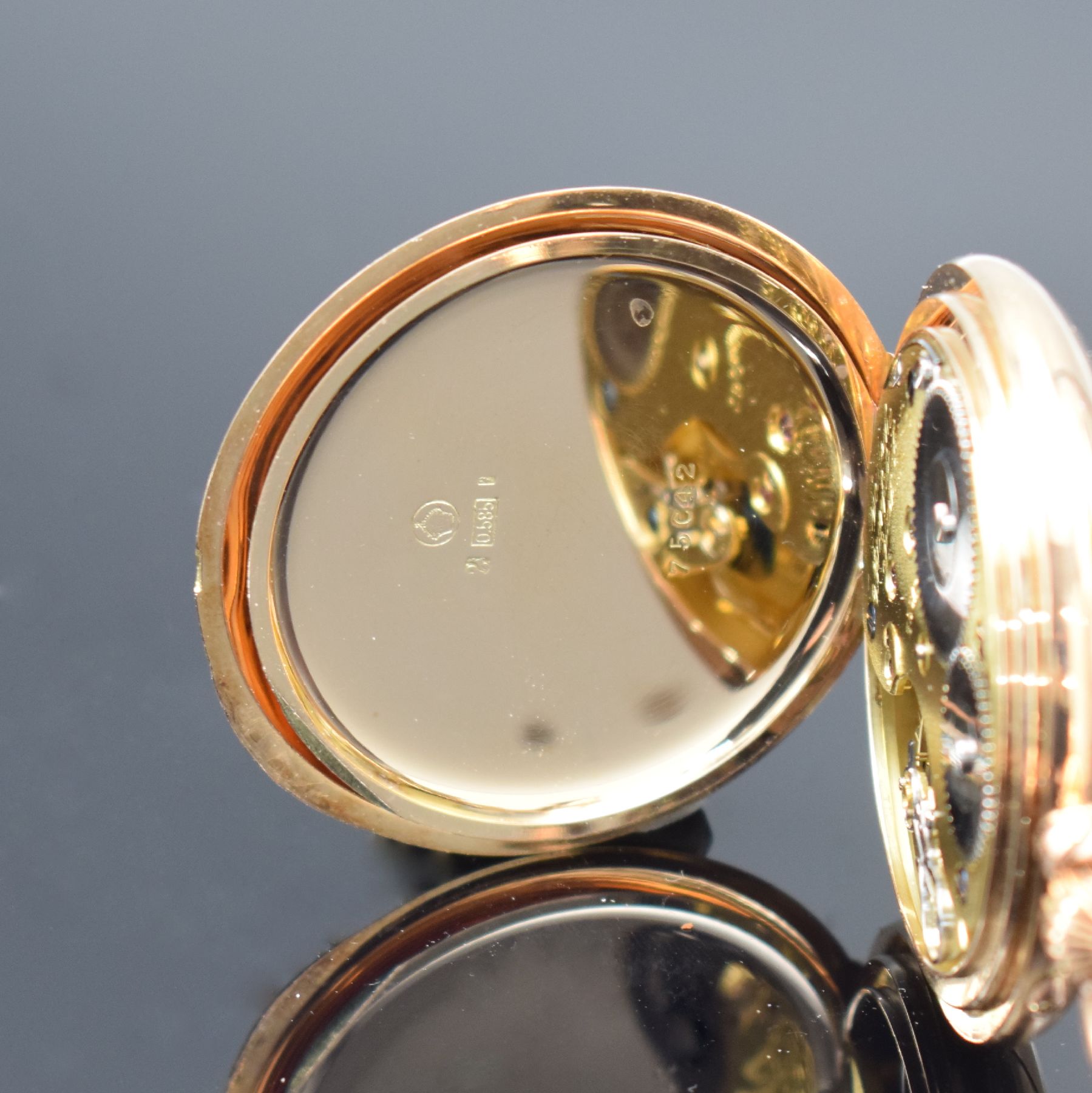 Detail d: DEUTSCHE UHRENFABRIKATION GLASHÜTTE A. Lange & Söhne offene Herrentaschenuhr in RoseG 585/000, Deutschland um 1917, Werk- & Gehäusenr. 75042, ...