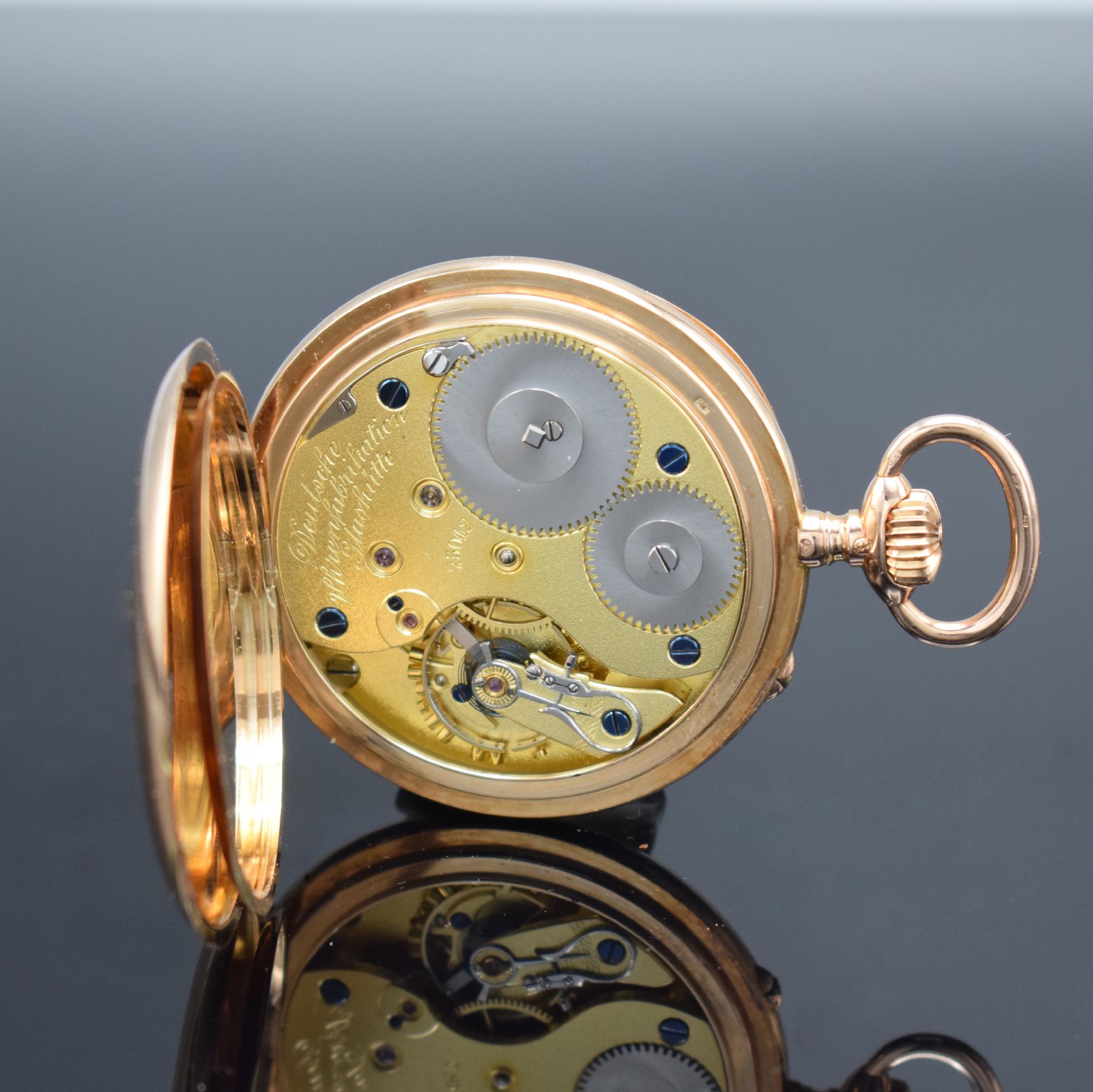 Detail e: DEUTSCHE UHRENFABRIKATION GLASHÜTTE A. Lange & Söhne offene Herrentaschenuhr in RoseG 585/000, Deutschland um 1917, Werk- & Gehäusenr. 75042, ...