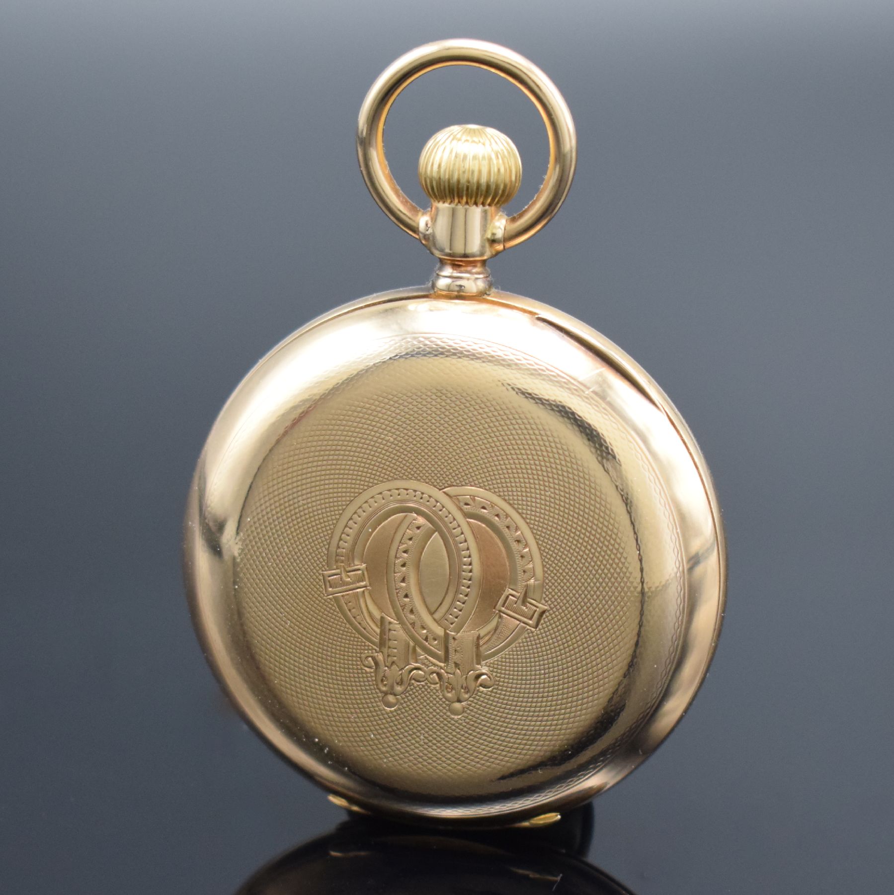 Detail c: GROSJEAN FRERES Halbsavonette Herrentaschenuhr in RoseG 585/000, Schweiz um 1910, 3-Deckel Goldgeh., beide Schalen guill., Monogrammsp. frei, ...