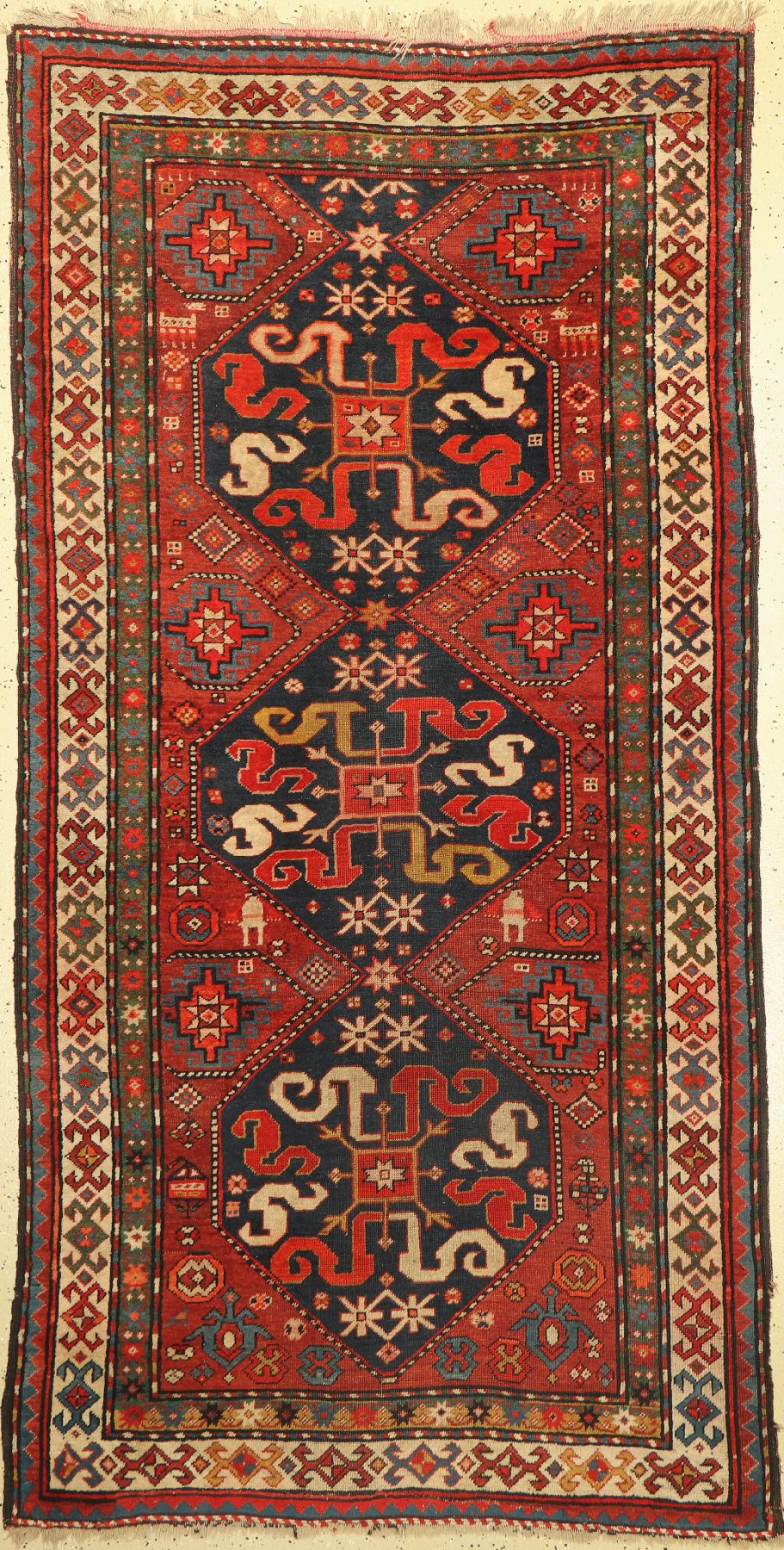 Antiker Wolkenband Kazak, Kaukasus, um 1900, Wolle auf Wolle, ca. 250 x 125 cm, EHZ: 3