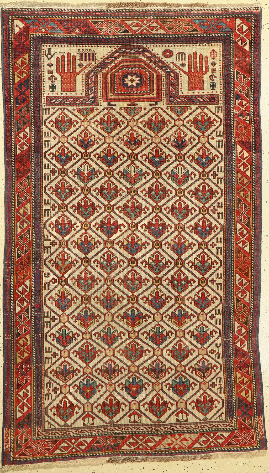 Antiker Schirwan Gebetsteppich, Kaukasus, 19.Jhd, Wolle auf Wolle, ca. 180 x 105 cm, EHZ: 3