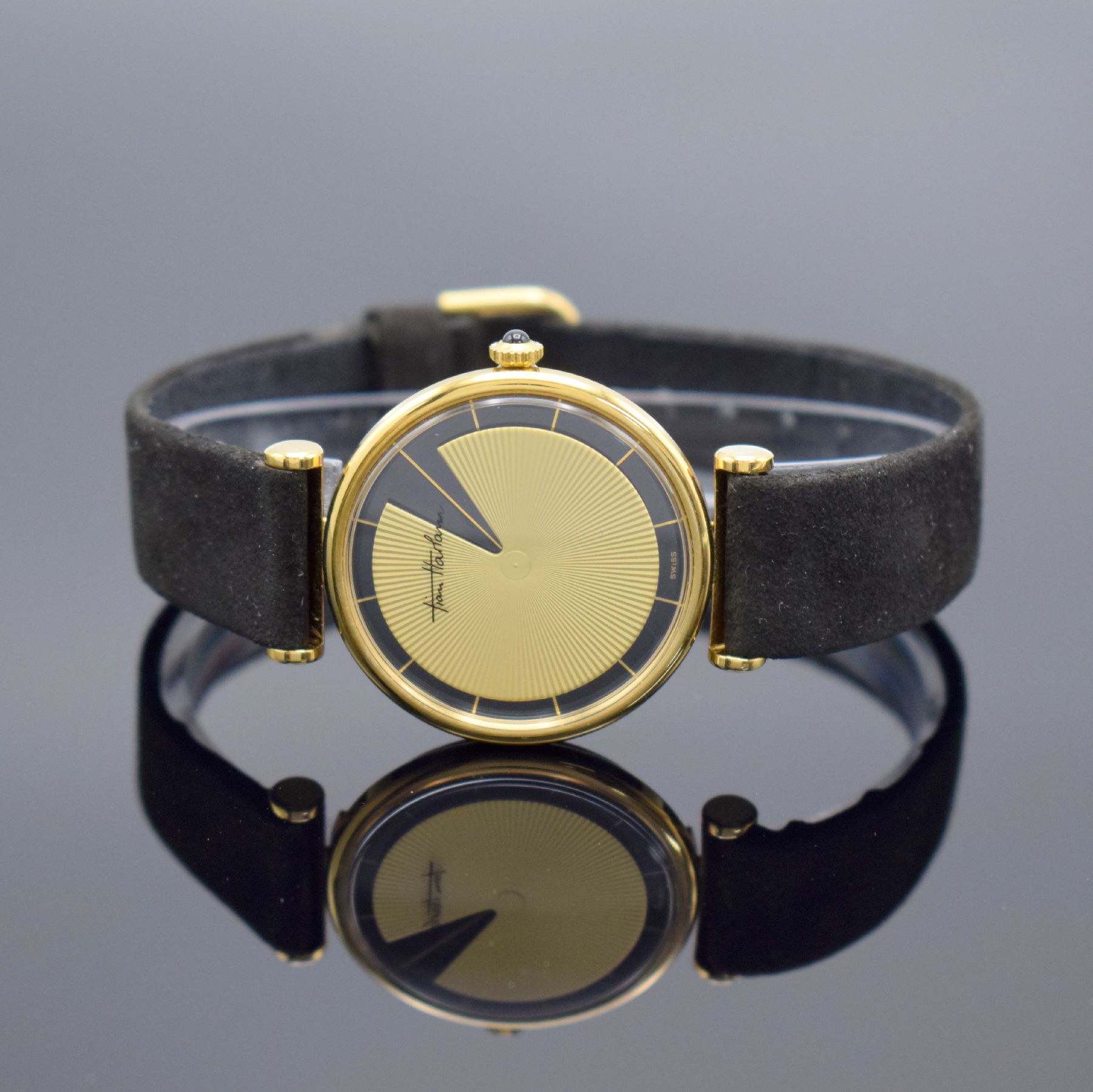 Detail a: TIAN HARLAN / CHROMACHRON seltene Armbanduhr mit ausgefallener Anzeige, Schweiz um 1978, Handaufzug, verg. Geh., Stahlboden gedr., Schmuckkrone, ...