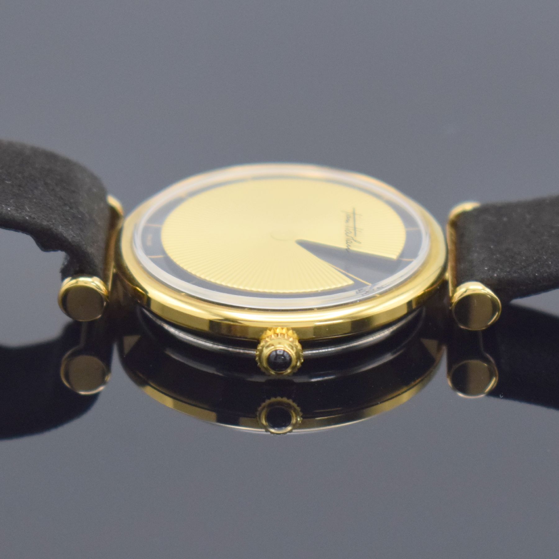 Detail c: TIAN HARLAN / CHROMACHRON seltene Armbanduhr mit ausgefallener Anzeige, Schweiz um 1978, Handaufzug, verg. Geh., Stahlboden gedr., Schmuckkrone, ...