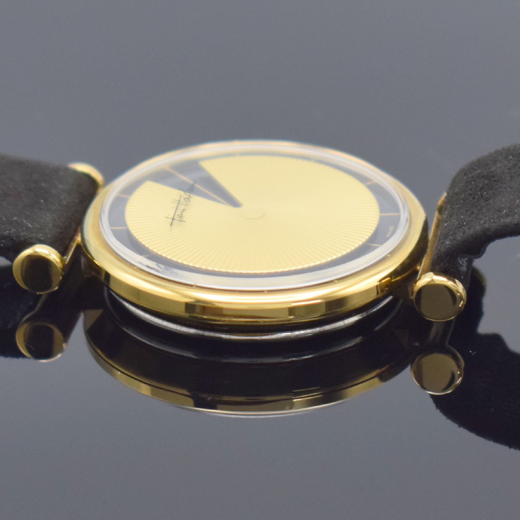 Detail d: TIAN HARLAN / CHROMACHRON seltene Armbanduhr mit ausgefallener Anzeige, Schweiz um 1978, Handaufzug, verg. Geh., Stahlboden gedr., Schmuckkrone, ...
