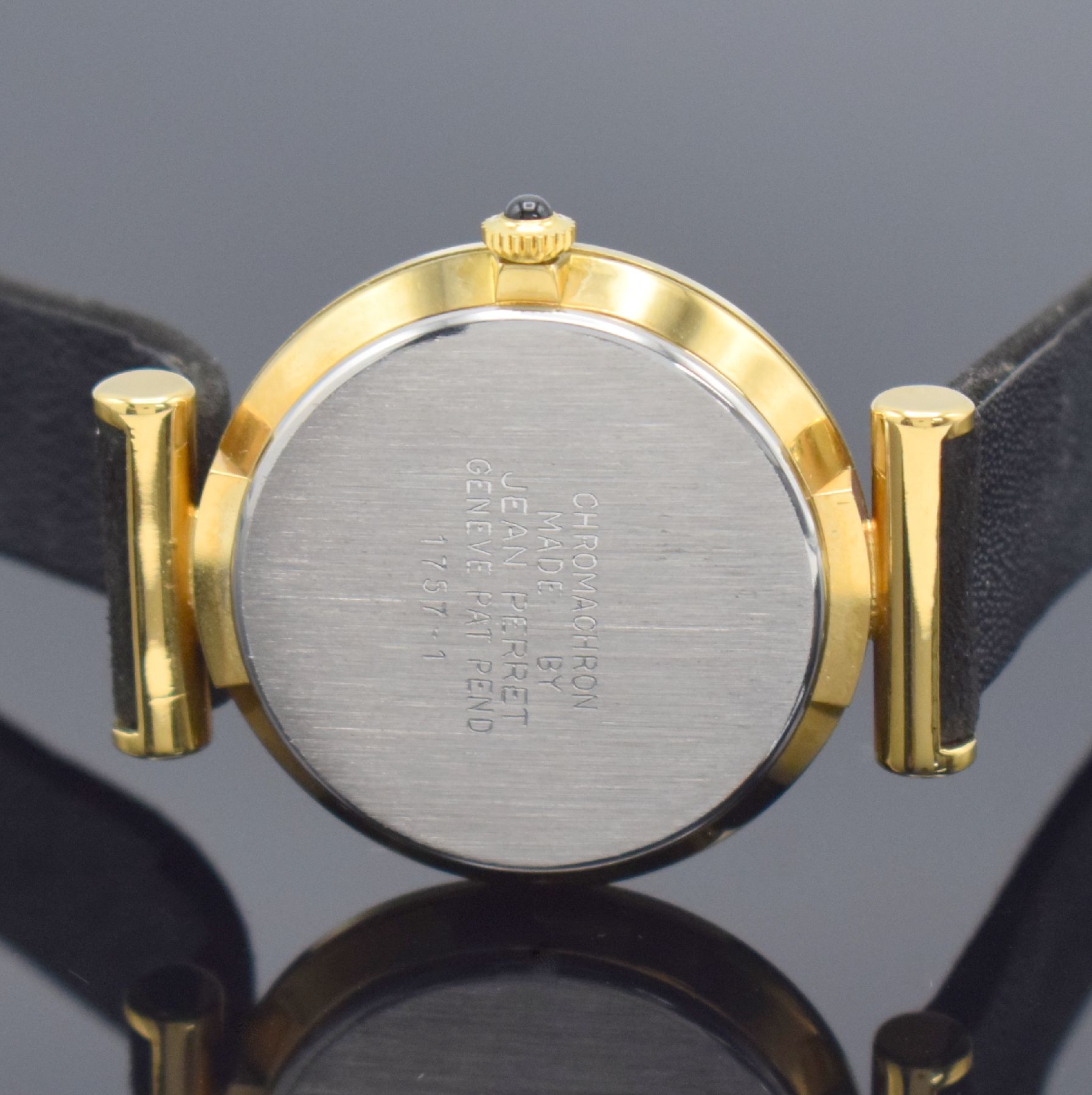 Detail e: TIAN HARLAN / CHROMACHRON seltene Armbanduhr mit ausgefallener Anzeige, Schweiz um 1978, Handaufzug, verg. Geh., Stahlboden gedr., Schmuckkrone, ...