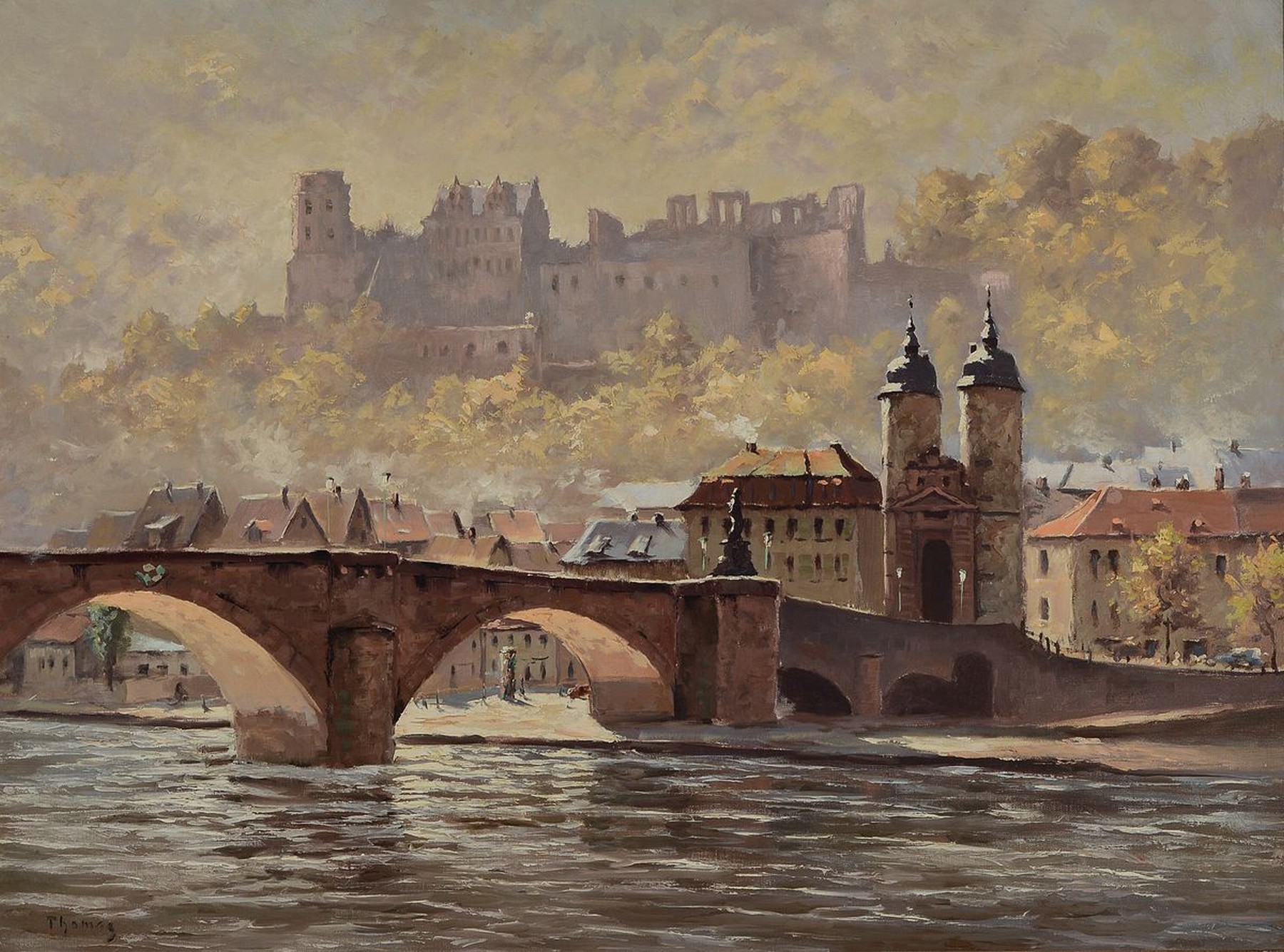 Thomas, Künstler Mitte 20. Jh., Idealisierte Ansicht von Heidelberg, Öl/Lwd, signiert, ca.60 x 80 cm, Rahmen