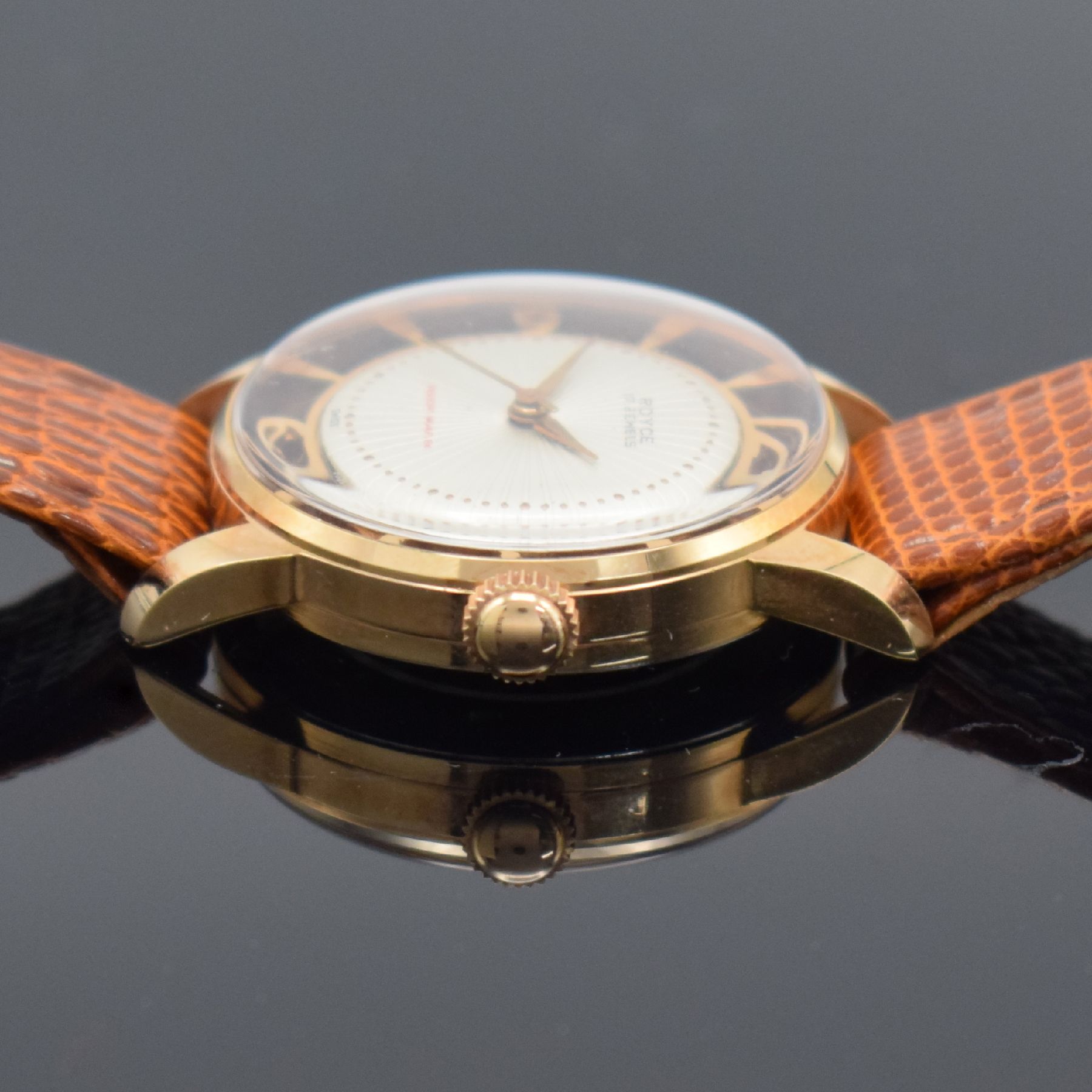Detail d: ROYCE Cocktail-Watch ausgefallene Armbanduhr, Schweiz um 1960, Handaufzug, verg. durchbr. Gehäuse, vergl. Stahlboden geschr., silb. Zifferbl. m. ...