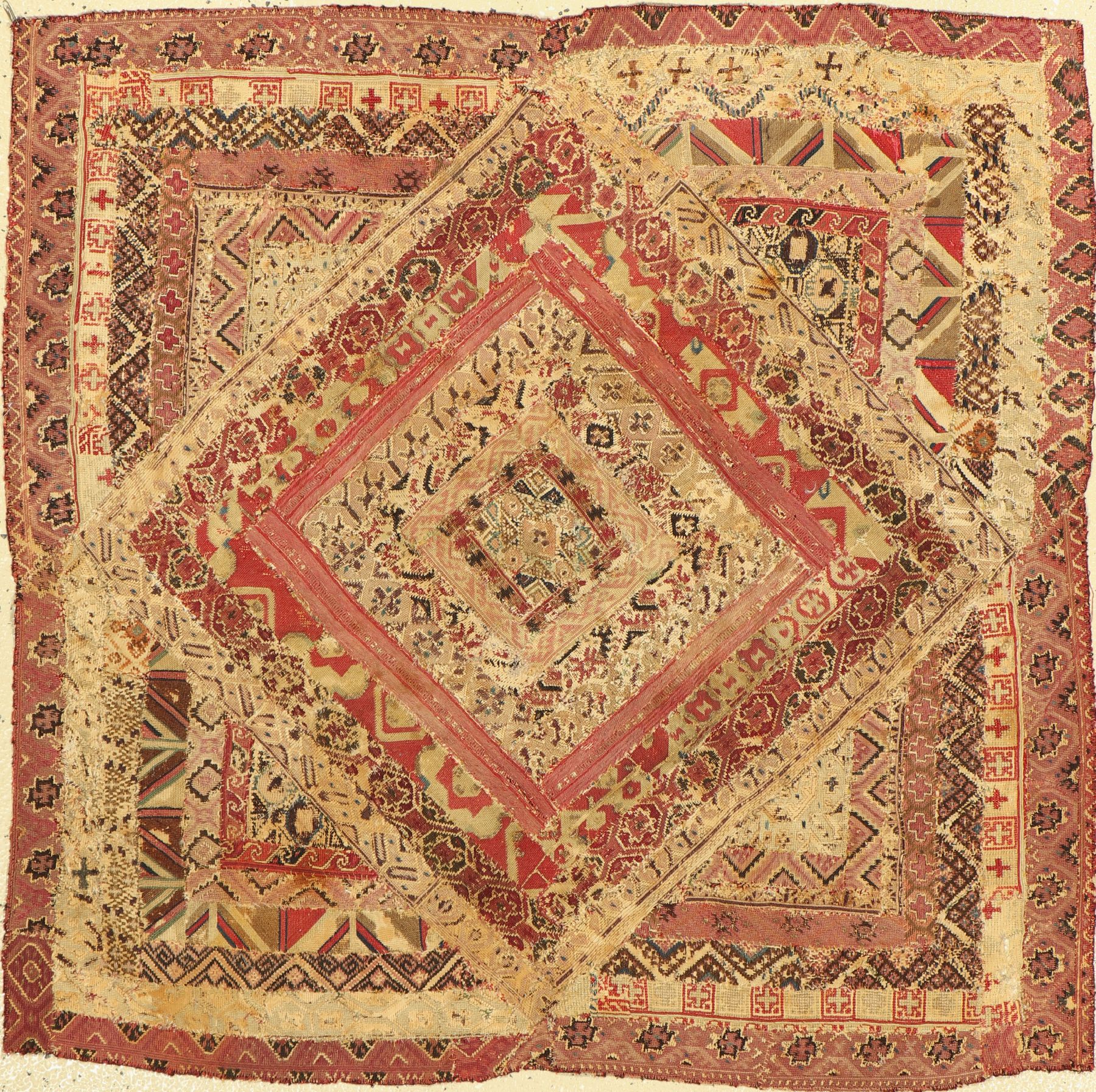 Qibleh antik(Patchwork), Turkmenistan, 19. Jhd, Wolle & Baumwolle, ca. 90 x 90 cm, EHZ: 4