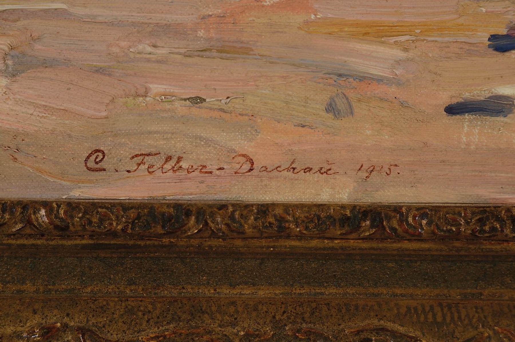 Detail a: Carl Friedrich Felber, 1880 Wädenswil/Schweiz-1932 Dachau, zwei Soldaten in einer zerstörten Stadt, Öl/Lwd, links unten sign. Carl Felber-Dachau ...