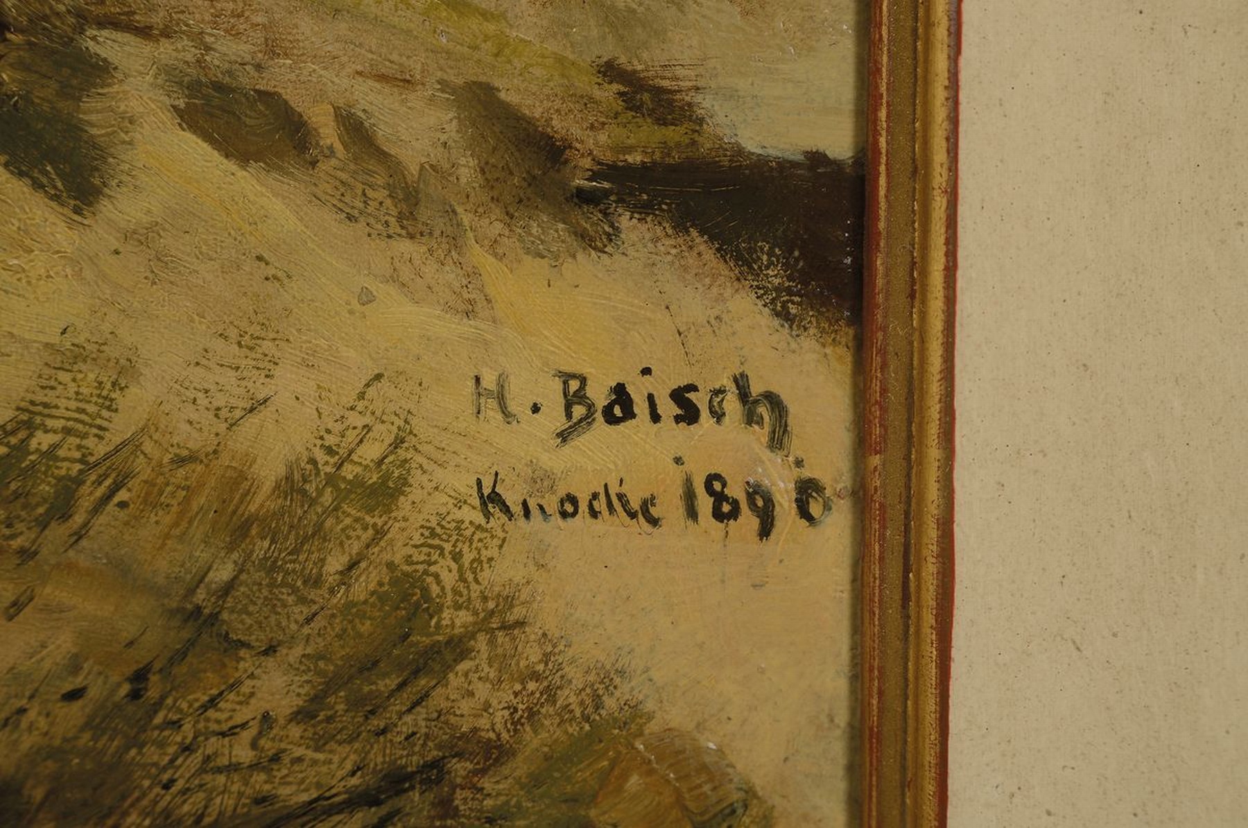 Detail a: Hermann Baisch, 1846 Dresden-1894 Karlsruhe, Kühe auf der Weide, Öl/Malkarton, rechts unten signiert H. Baisch Knocke 1890, ca. 42x54cm, R. ca. ...