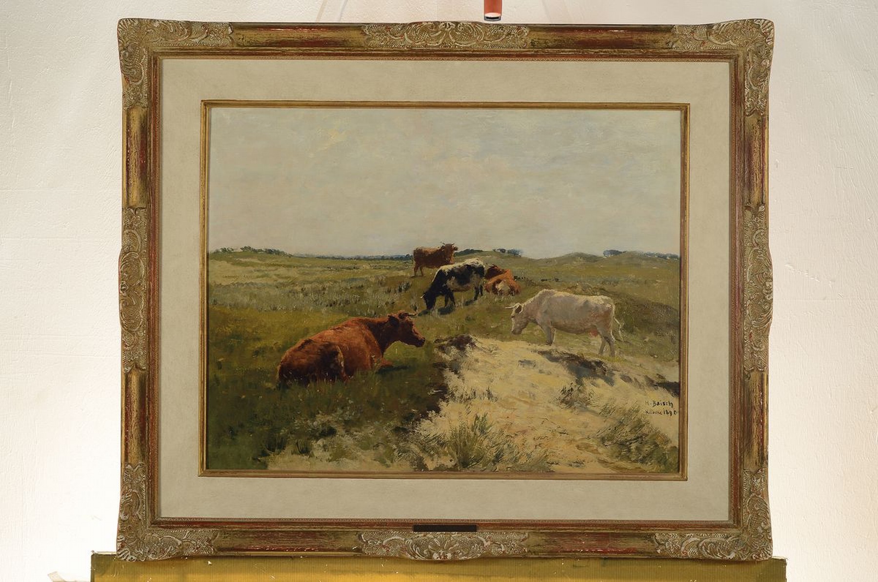 Detail k: Hermann Baisch, 1846 Dresden-1894 Karlsruhe, Kühe auf der Weide, Öl/Malkarton, rechts unten signiert H. Baisch Knocke 1890, ca. 42x54cm, R. ca. ...