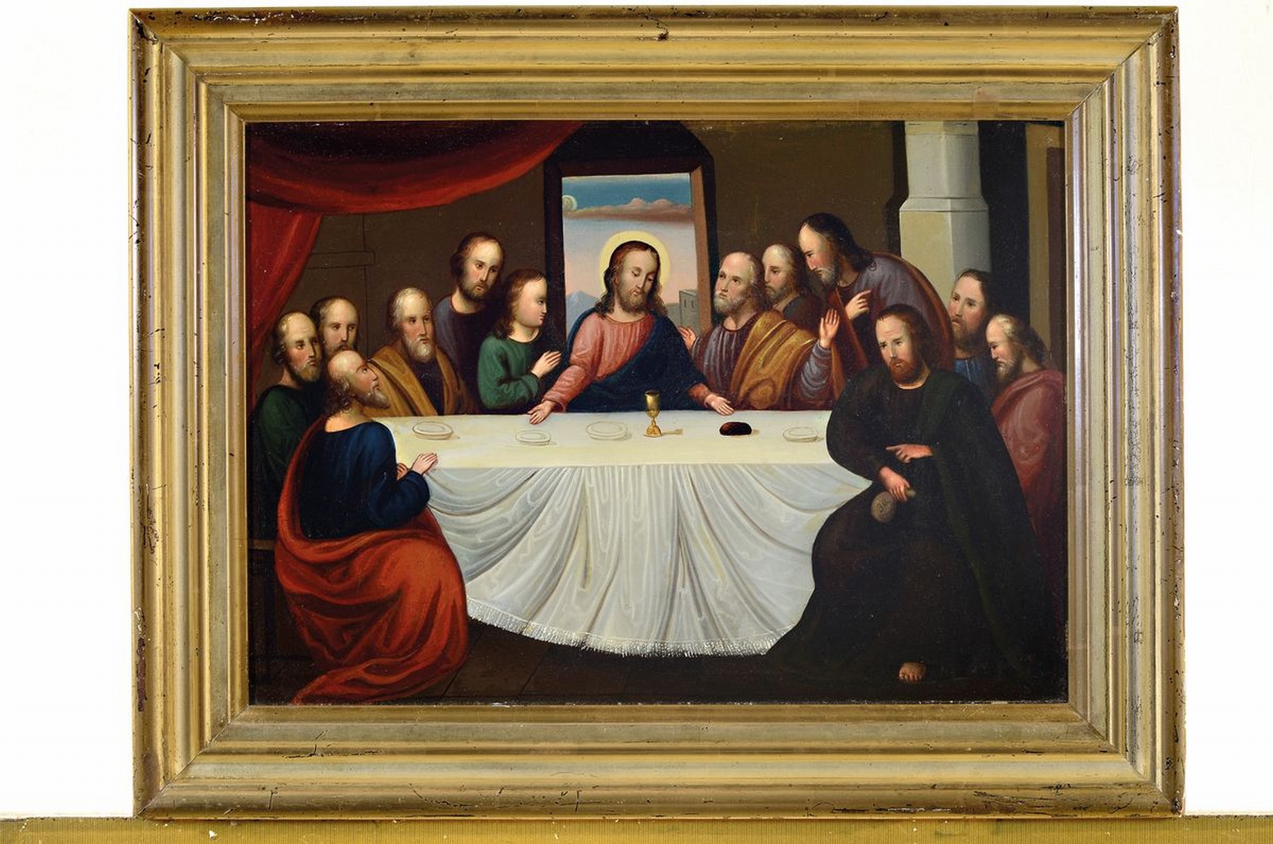 Detail k: Unbekannter Künstler des frühen 19. Jh., Das letzte Abendmahl, in der Auffassung des Leonardo da Vinci, Jesus und die Apostel am Tisch, in der ...