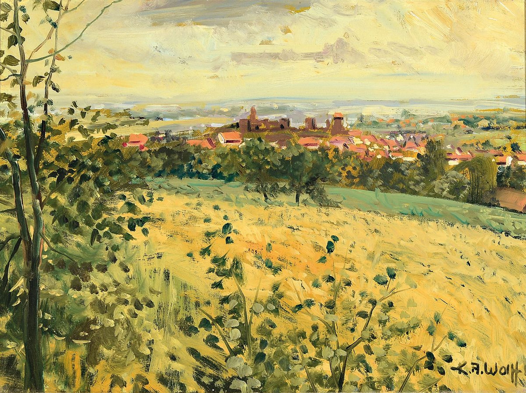 Karl August Wolff, geb. 1938 Ludwigshafen am Rhein, Bei Neuleiningen, Öl/Lwd, signiert, ca. 30x40cm, R. ca. 42x52cm