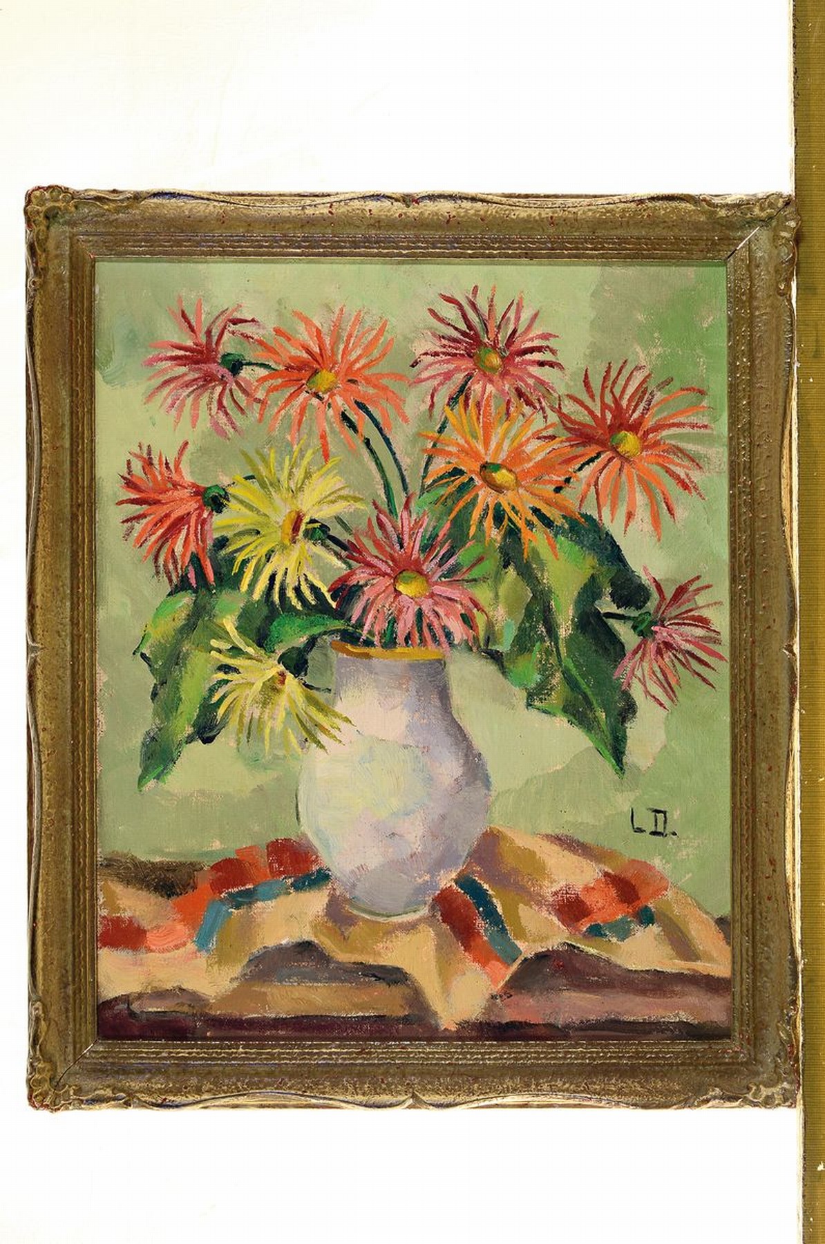 Detail k: Luise Deicher, 1891 Waiblingen-1973, Studium an der Akademie Stuttgart bei Hölzel und Altherr, hier: Blumenstillleben, Öl/Lwd, rechts unten ...