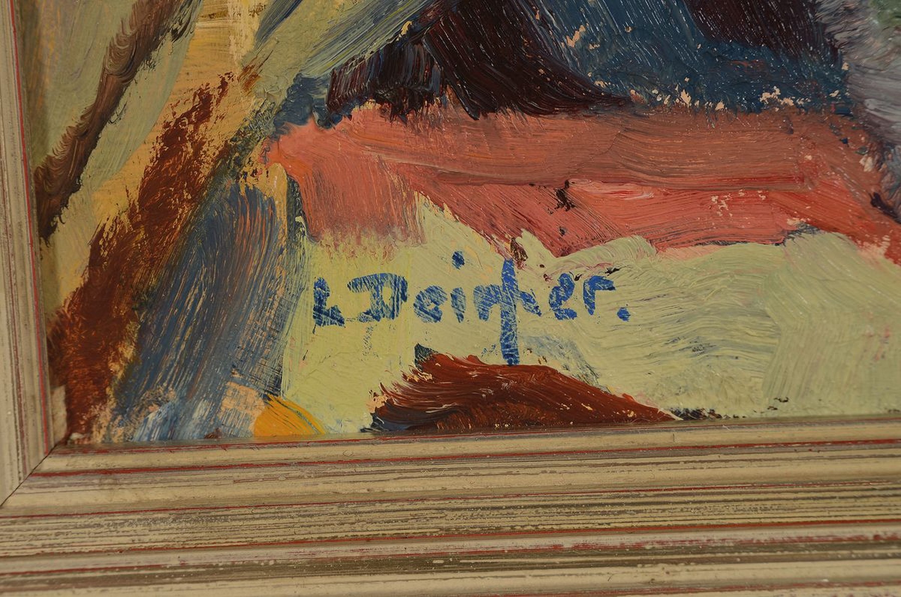 Detail a: Luise Deicher, 1891 Waiblingen-1973, Studium an der Akademie Stuttgart bei Hölzel und Altherr, hier: Blumenstillleben, Öl/Lwd, links unten ...