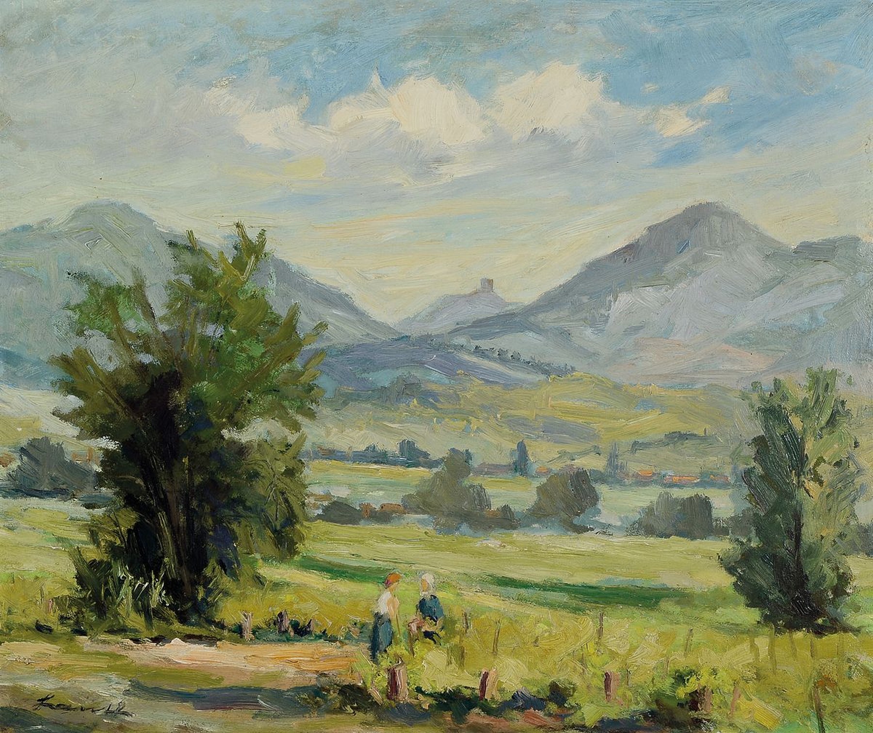 Robert Lauth, 1896-1985 Ludwigshafen am Rhein, Landschaft in der Südpfalz mit Blick auf den Trifels, Öl/Hartfaser, links unten signiert, ca. ...