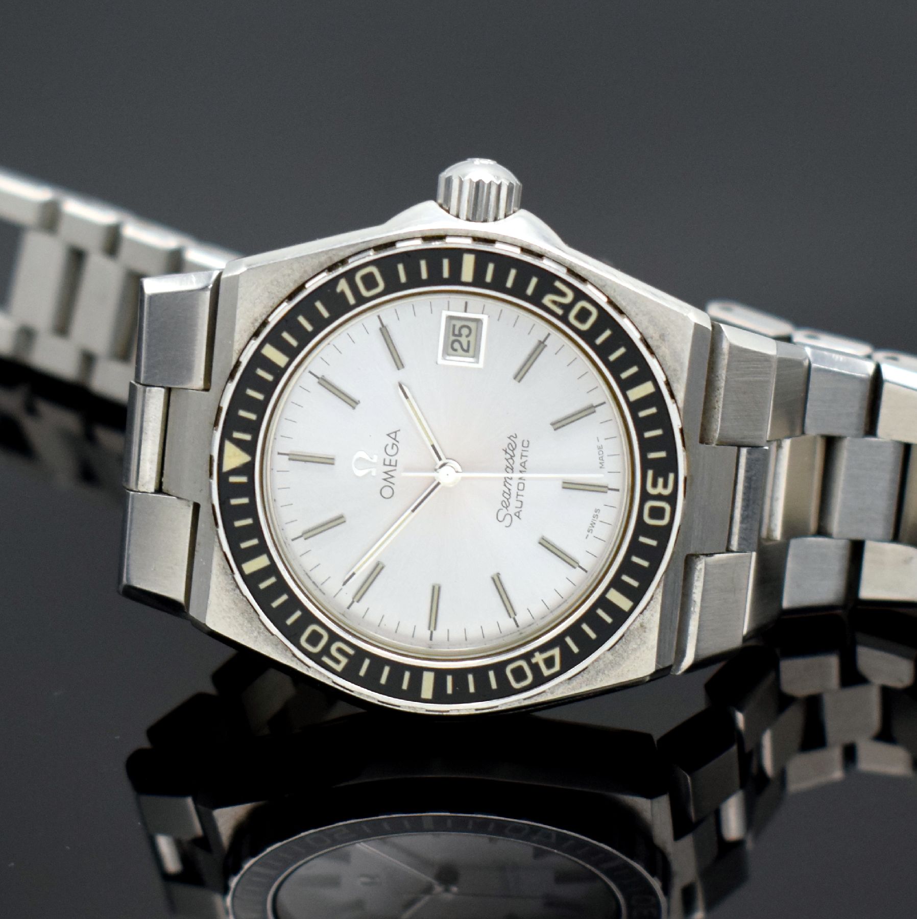 Detail h: OMEGA Seamaster sehr seltene sogenannte Baby Ploprof Herrenarmbanduhr mit silbernem Zifferblatt Referenz 166.0251 / 366.0858, Schweiz um 1979, ...