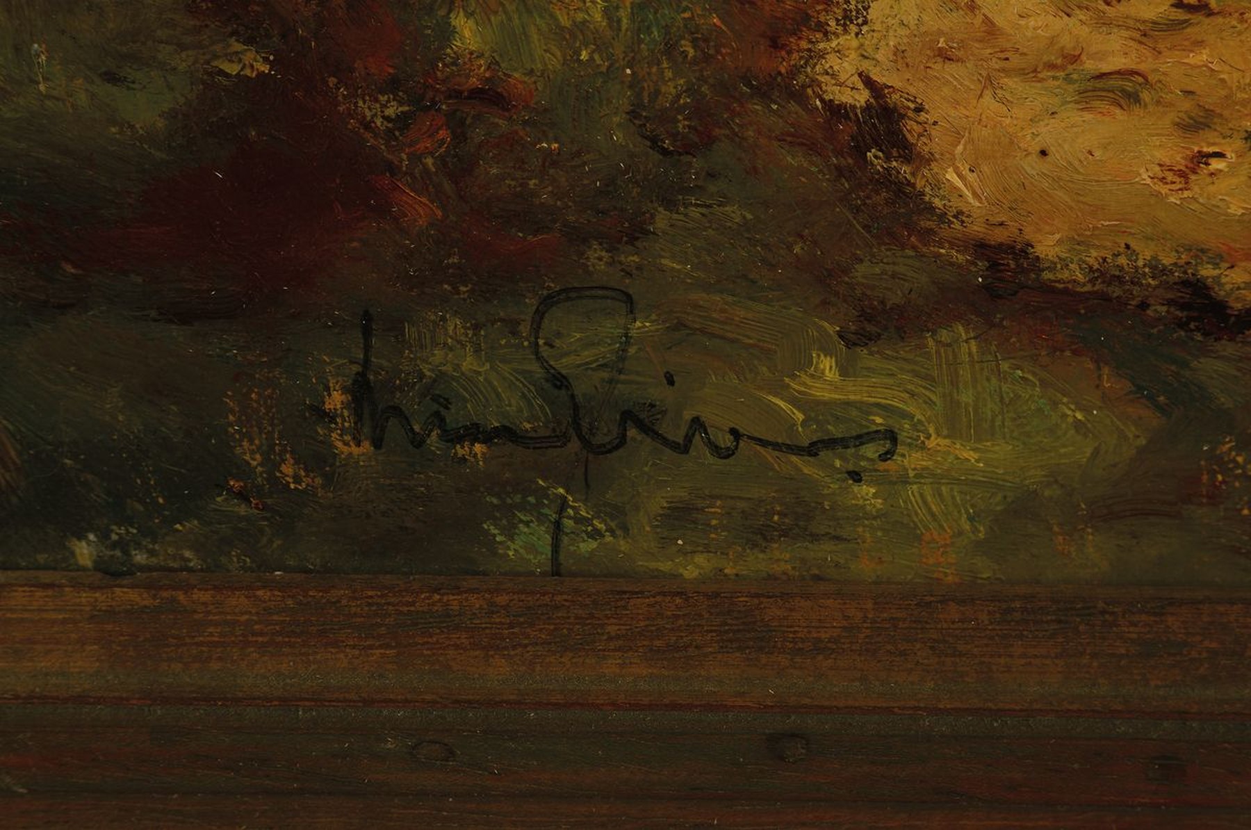 Detail a: Arthur Shi...(?), wohl britischer Künstler des 20.Jh., Flusslandschaft mit Fischerkate und zwei Booten, aufgelockerter freier Duktus, links unten ...