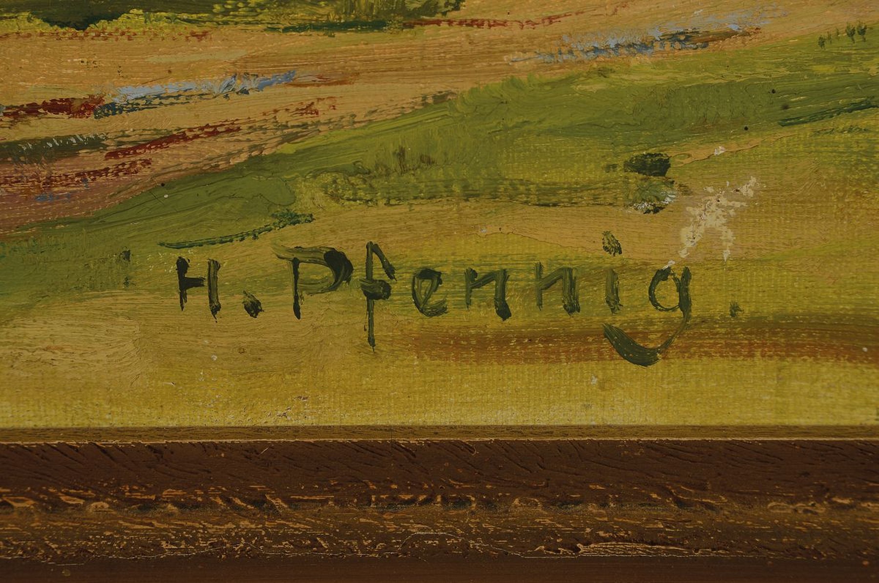 Detail a: Hermann Pfennig, 1894 - 1973 Kassel, Studium an der Akademie Kassel bei Richard Jeschke, mitteldeutsche Landschaft mit im Tal gelegenem Dorf, links ...