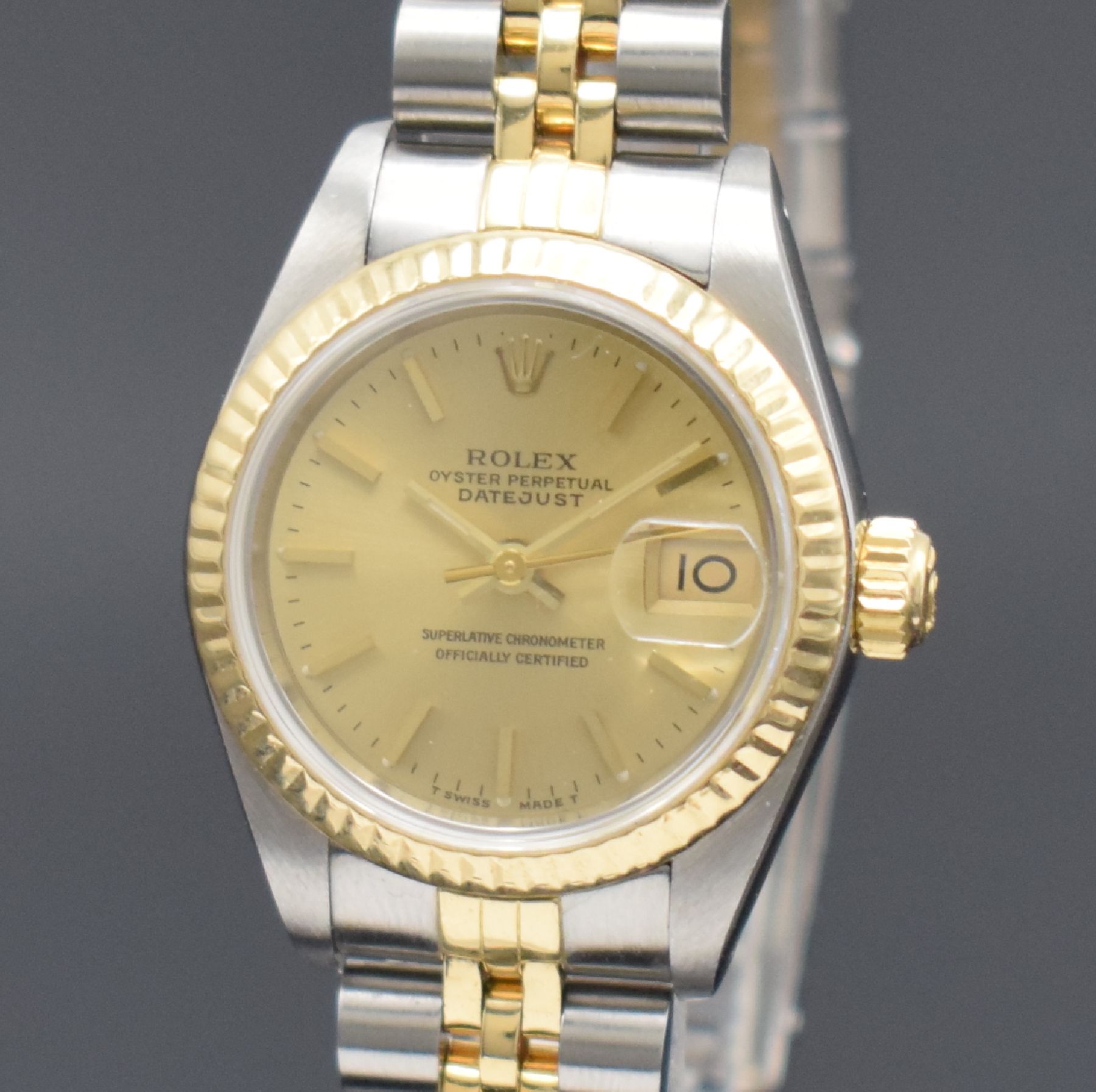 Detail a: ROLEX Oyster Perpetual Datejust Damenarmbanduhr Referenz 69173 in Stahl/Gold, Schweiz verk. lt. beil. Pap. 07/1985, Automatik, Chronometer der ...