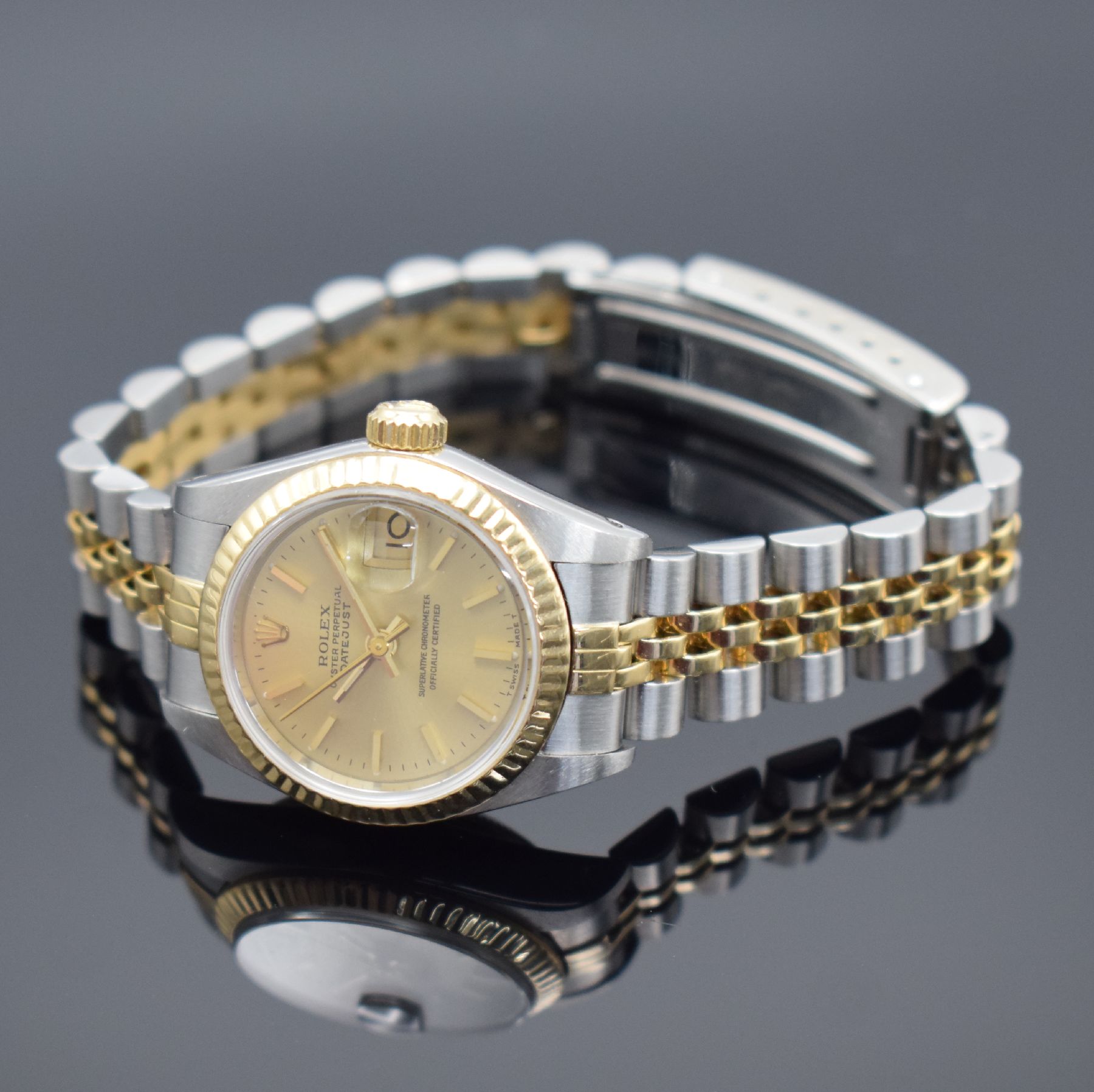 Detail b: ROLEX Oyster Perpetual Datejust Damenarmbanduhr Referenz 69173 in Stahl/Gold, Schweiz verk. lt. beil. Pap. 07/1985, Automatik, Chronometer der ...