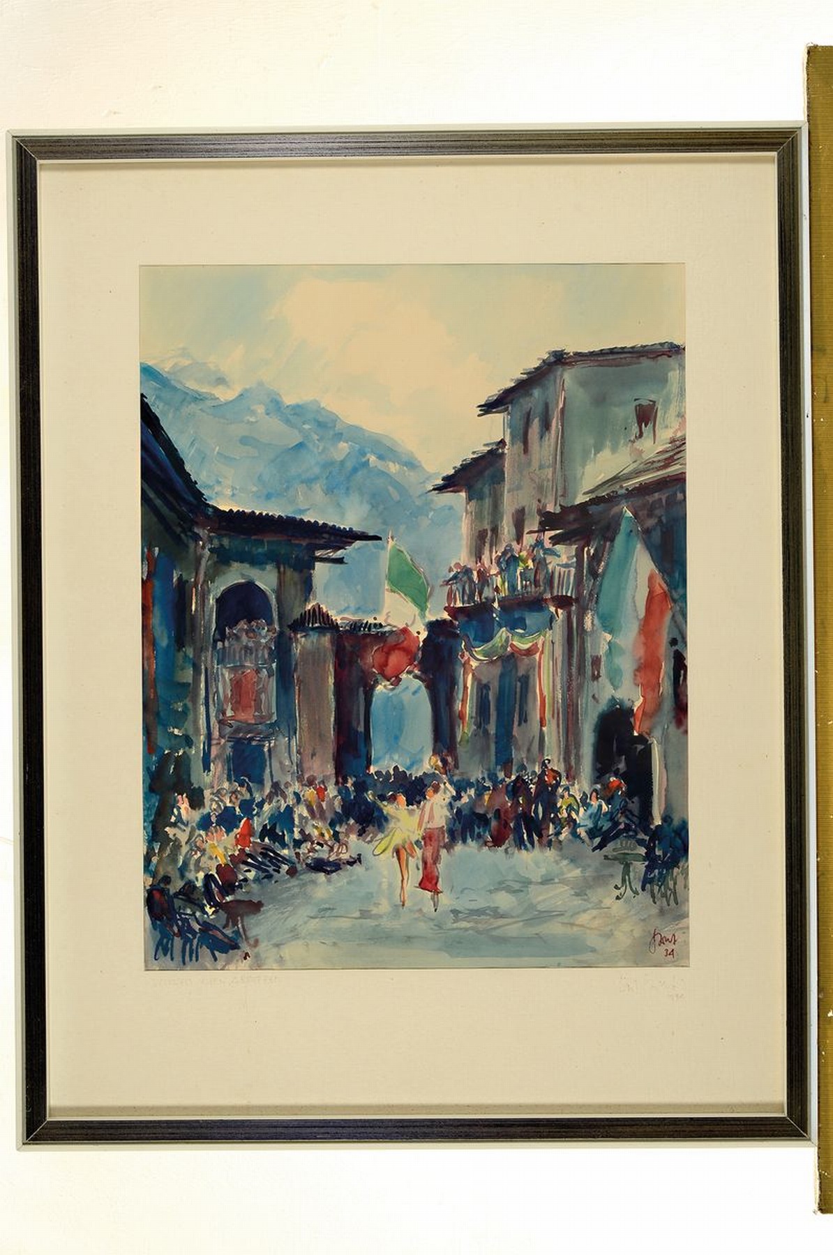 Detail k: Karl Graf, 1902-1986 Speyer, Volksfest in den Abruzzen, Aquarell und Gouache, rechts unten signiert und dat. 34, ca. 47x36cm, PP, u.Gl., R. ca. ...