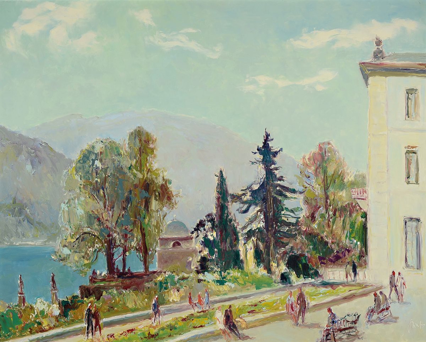 Karl Graf, 1902-1986 Speyer, Como-Villa Carotta, Öl/Hartfaser, rechts unten sign., rückseitig betitelt und dat. 1982, ca. 68x85 cm, R. ca. 70x87cm