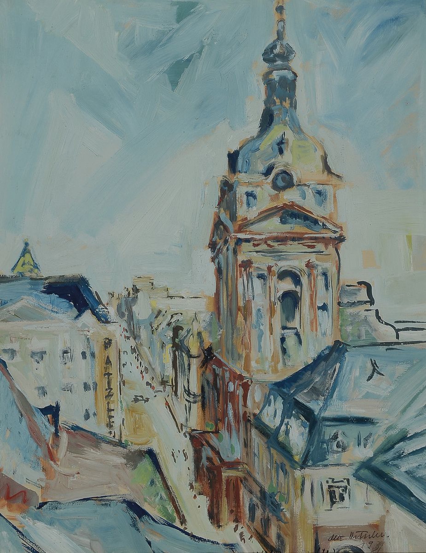 Otto Ditscher, 1904-1987 Neuhofen, Blick auf eine Kirche, Gouache auf Papier, rechts unten signiert und dat. 1931, ca. 48x37cm, PP, u.Gl., R. ca. ...