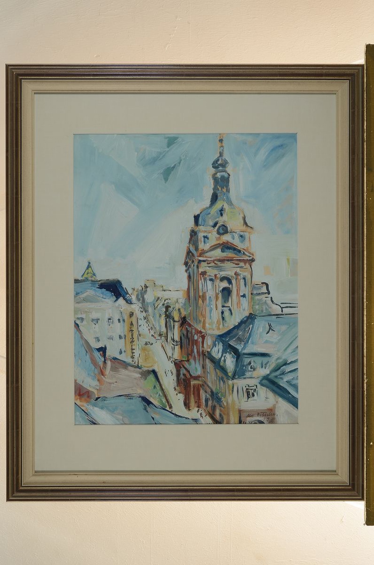 Detail k: Otto Ditscher, 1904-1987 Neuhofen, Blick auf eine Kirche, Gouache auf Papier, rechts unten signiert und dat. 1931, ca. 48x37cm, PP, u.Gl., R. ca. ...