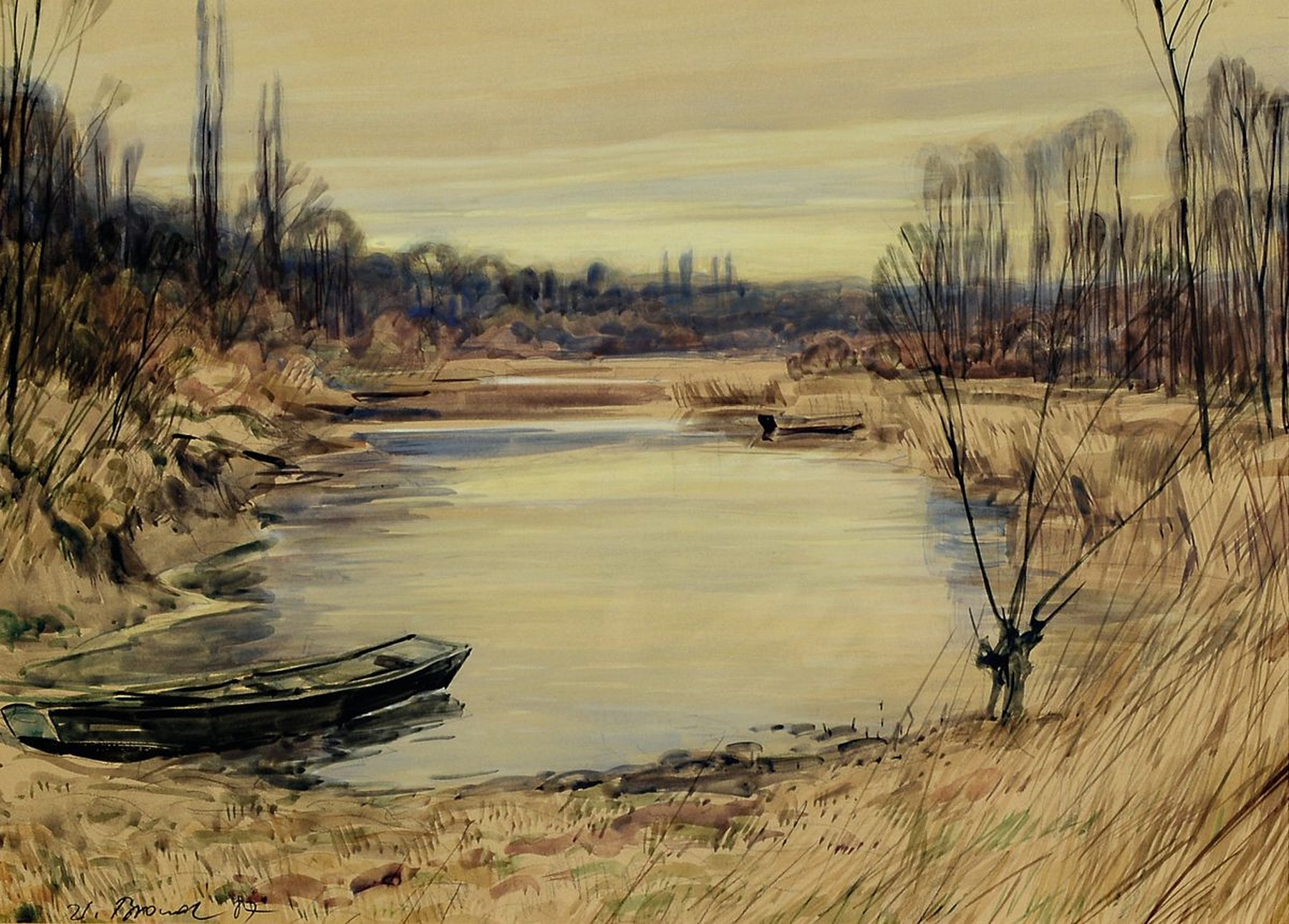Werner Brand, 1933 Löbau-2021 Hochstadt, Altrheinlandschaft, Aquarell auf Papier, links unten signiert und dat. 89, ca. 31x43cm, PP, u.Gl., R. ca. ...