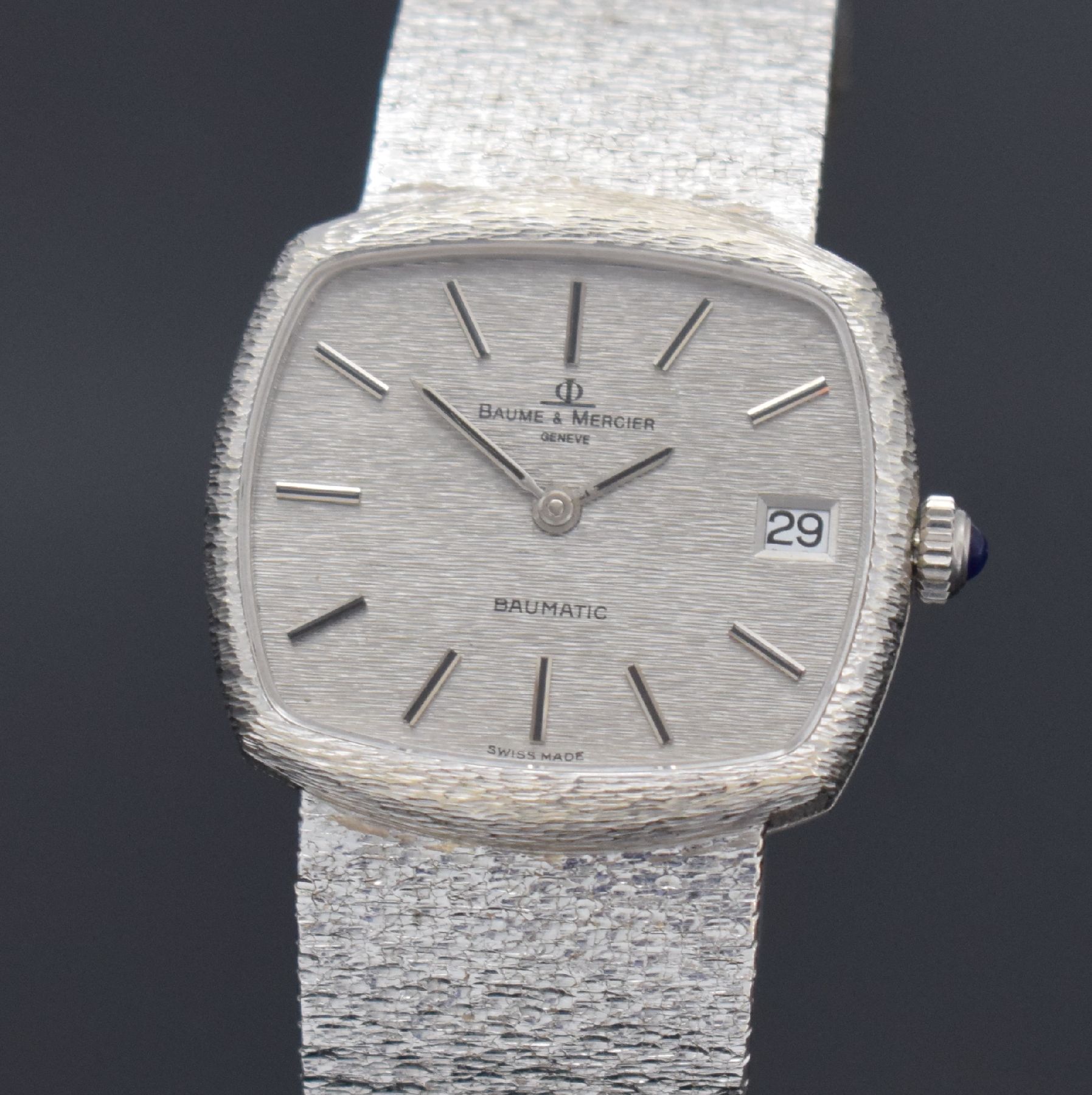 Detail a: BAUME & MERCIER Baumatic Armbanduhr in WG 750/000, Schweiz um 1980, Automatik, Geh. an Goldband in WG 750/000, Boden 4-fach verschr., Schmuckkrone, ...