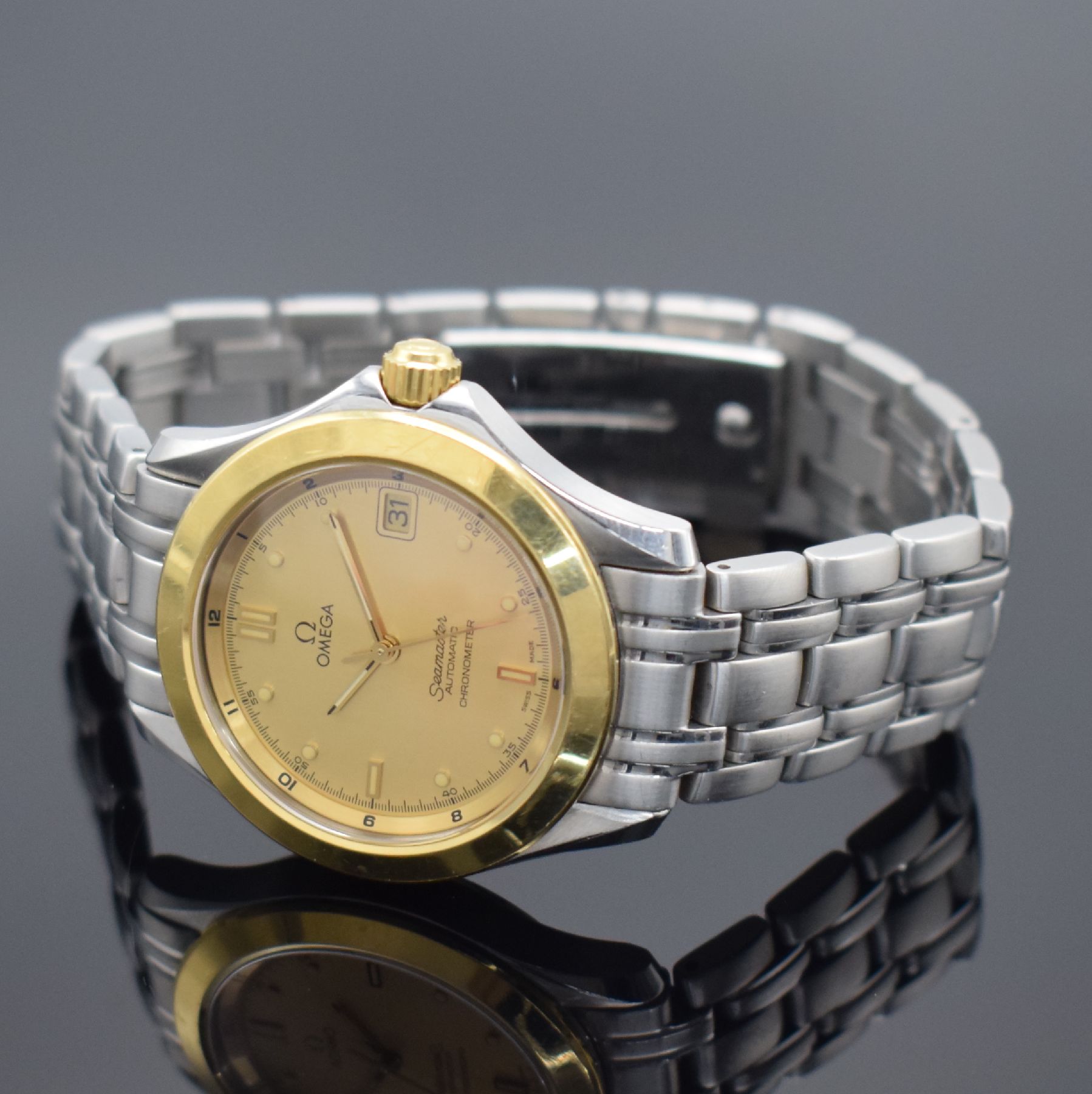 Detail b: OMEGA Seamaster Chronometer Herrenarmbanduhr in Stahl/Gold Referenz 196.1501, Schweiz um 1995, verkauft lt. beiliegender Garantiekarte am 7.12.2017, ...