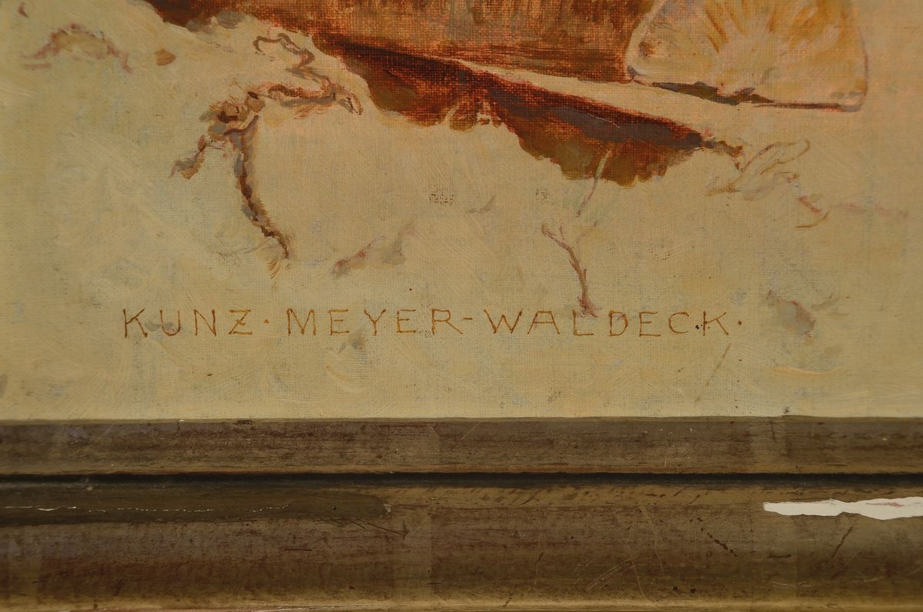 Detail a: Kunz Meyer-Waldeck, 1859 Mitau - 1953 Schloß Neuburg, Münchner Schule, Gruppe aus Fischern ein Boot ins Meer schiebend, südliche Szenerie, ...