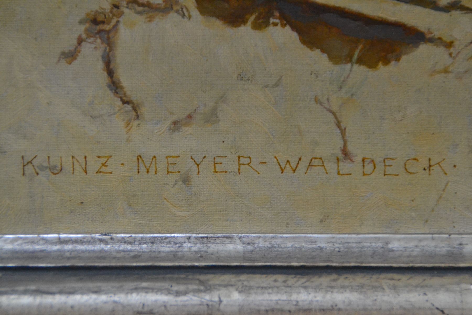 Detail b: Kunz Meyer-Waldeck, 1859 Mitau - 1953 Schloß Neuburg, Münchner Schule, Gruppe aus Fischern ein Boot ins Meer schiebend, südliche Szenerie, ...