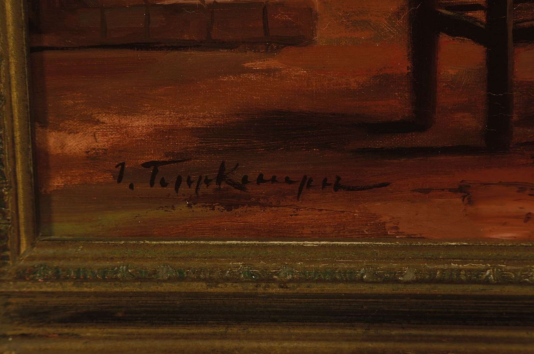 Detail a: Josef Tippkemper, geb. 1892 Oelde, Fünf Männer am Tisch in der Stube, links ein Kachelofen, ÖL/Lwd, links unten signiert, ca. 50x40cm, R. ca. ...