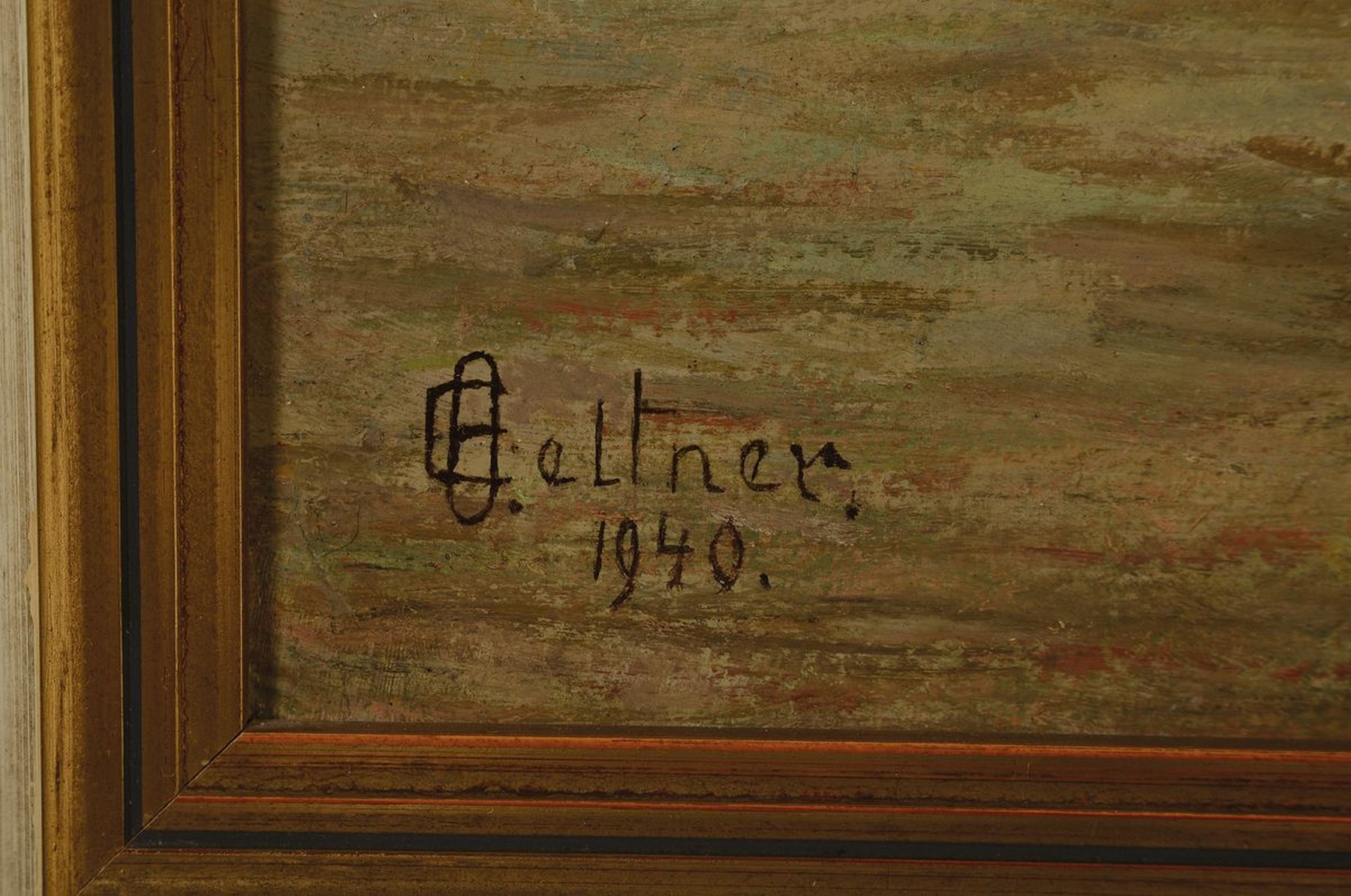 Detail a: E. Oeltner, datiert 1940, Frau beim Hühner füttern, Öl/Malkarton, links unten signiert, ca. 68x88cm, R. ca. 80x100cm