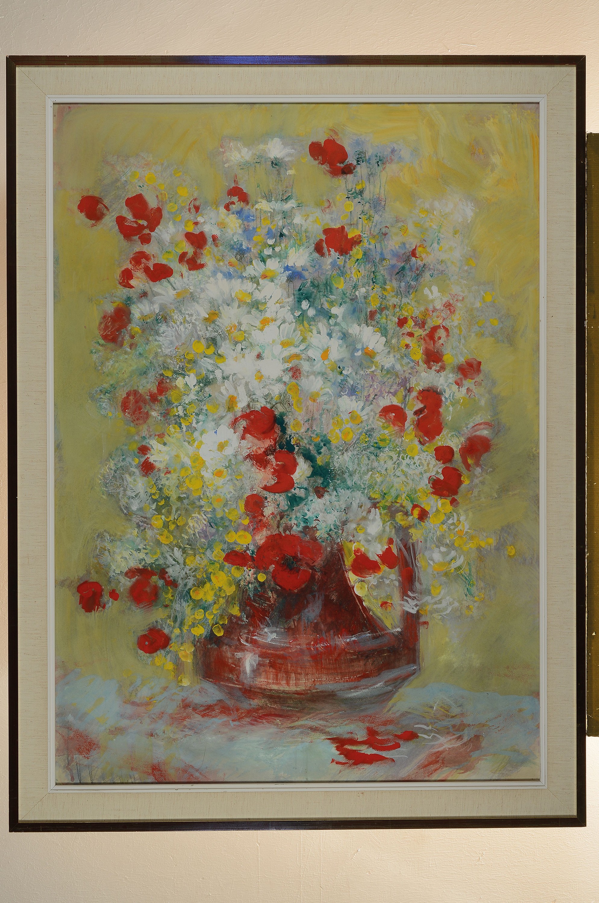 Detail k: Carolus Vocke, 1899 Heilbronn-1979 Mannheim,Grosses Blumenstillleben, Gouache auf Papier, ca. 88x62cm, rückseitig signiert, u.Gl., R. ca. 100x74cm