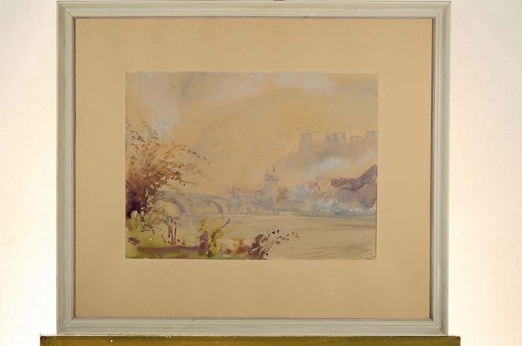 Detail k: Carolus Vocke, 1899 Heilbronn-1979 Mannheim, Blick auf Heidelberg, das Schloß und die alte Brücke, Aquarell auf Papier, gebräunt, rechts unten ...
