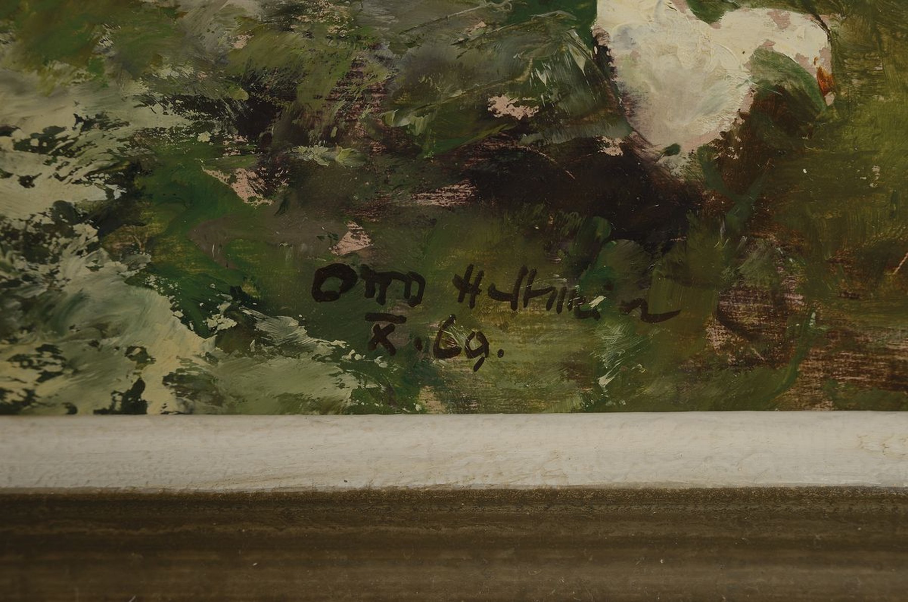 Detail a: Otto Hellmeier, 1908-1996 Weilheim, Tennenauffahrt in Pähler Bauernhof, so rückseitig betitelt, Öl/Hartfaser, rechts unten signiert und dat. X.69, ...