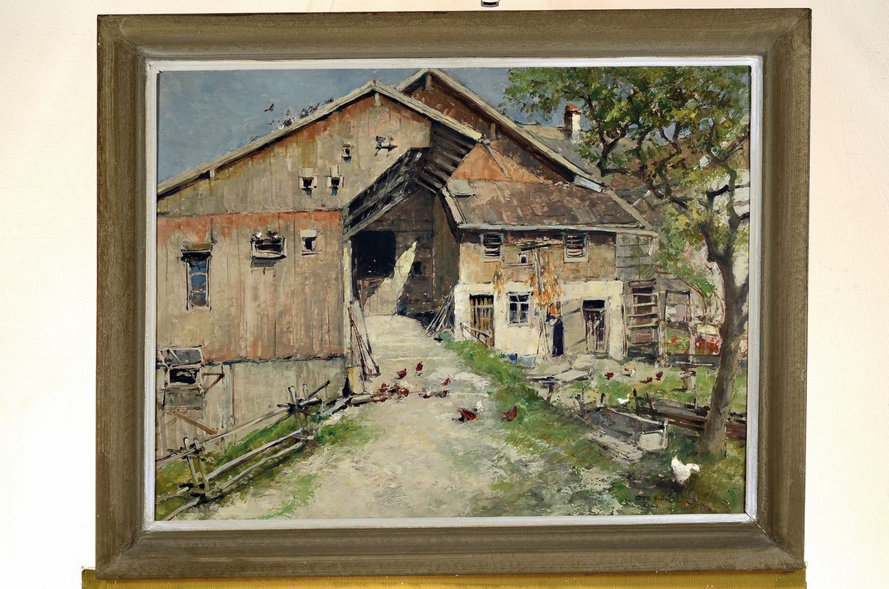 Detail k: Otto Hellmeier, 1908-1996 Weilheim, Tennenauffahrt in Pähler Bauernhof, so rückseitig betitelt, Öl/Hartfaser, rechts unten signiert und dat. X.69, ...