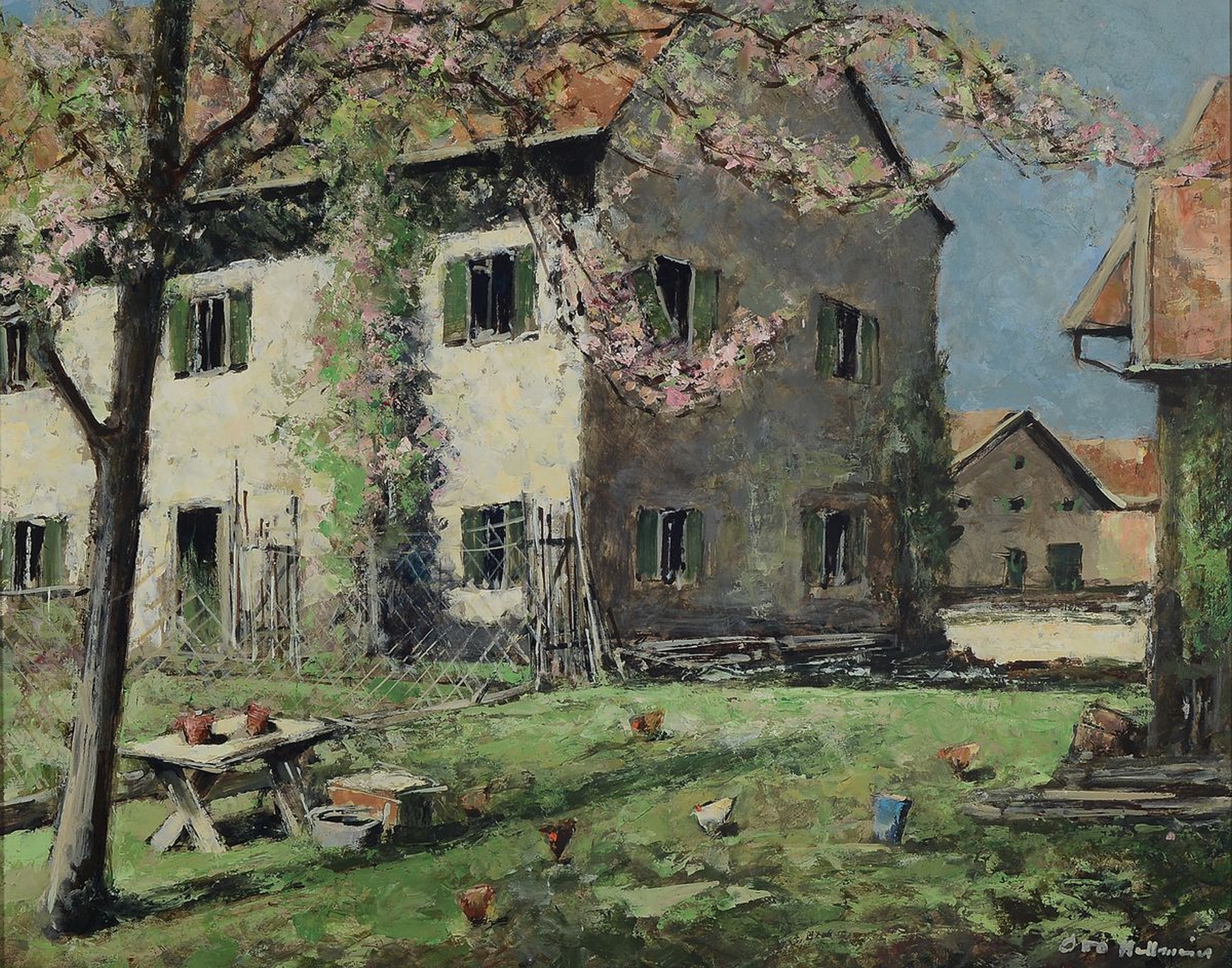 Otto Hellmeier, 1908-1996 Weilheim, 2 Arbeiten in Öl/Hartfaser, beide rechts unten signiert und auf der Rückseite betitelt, 1) Baumblüte ...