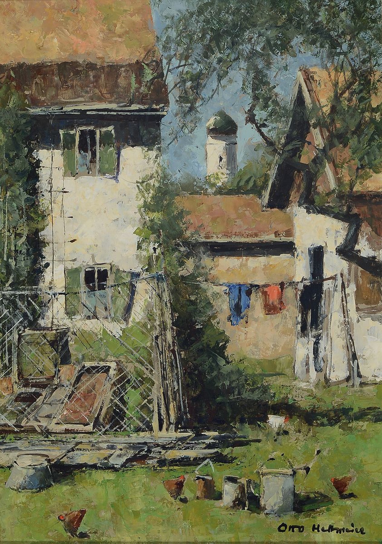 Detail b: Otto Hellmeier, 1908-1996 Weilheim, 2 Arbeiten in Öl/Hartfaser, beide rechts unten signiert und auf der Rückseite betitelt, 1) Baumblüte ...